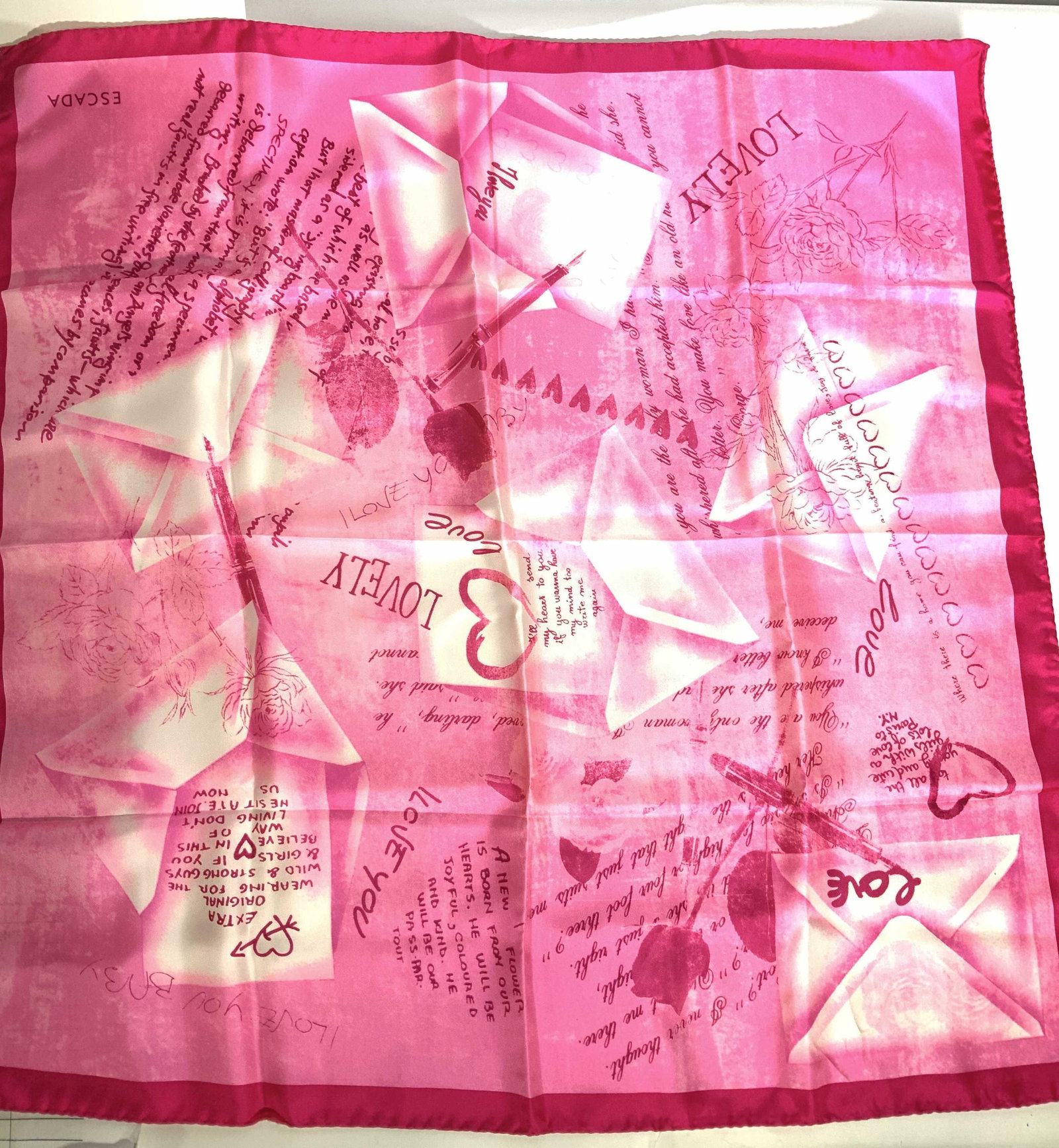 ESCADA Pink Silk I Love You Scarf , Italy (1 of 4)
