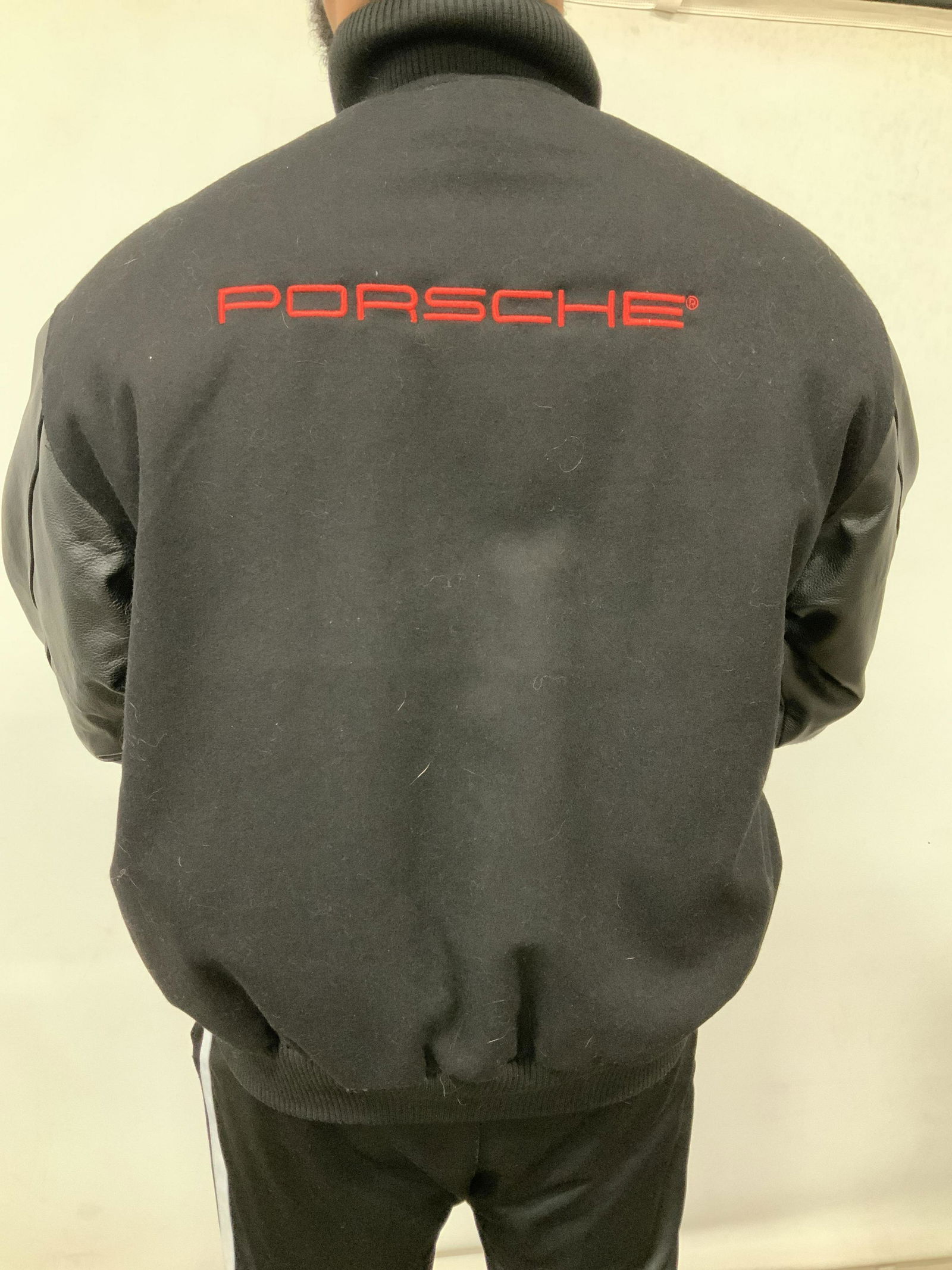 PORCHE Men’s Wool Bomber Jacket w Leather Sleeves (1 of 8)