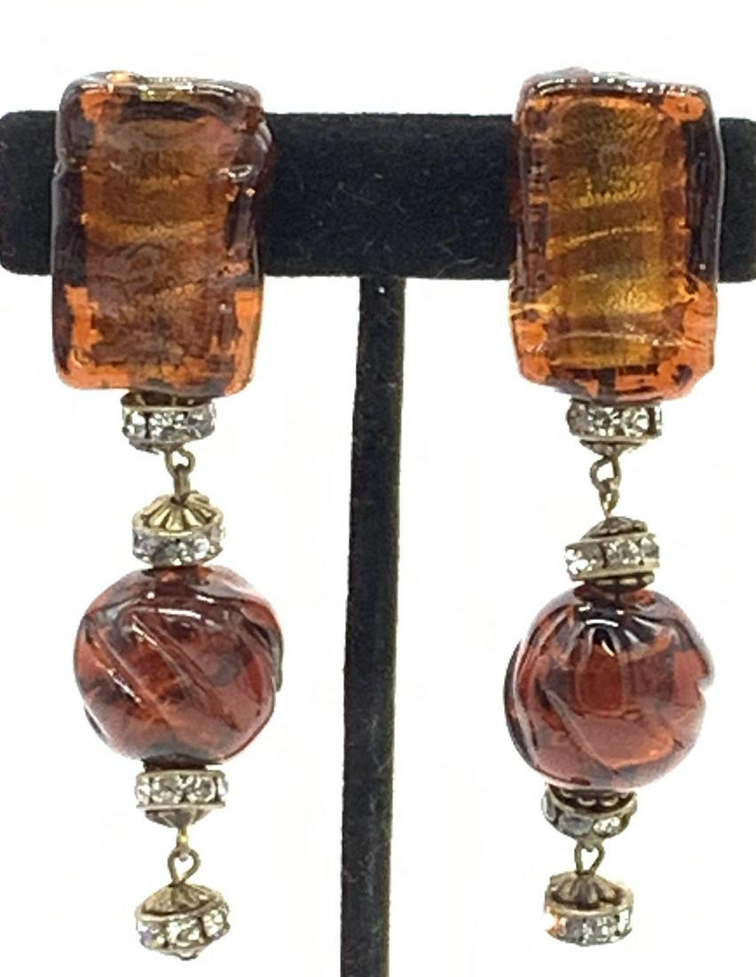 Amber Glass Dangle Statement Clip On Earrings (1 of 4)