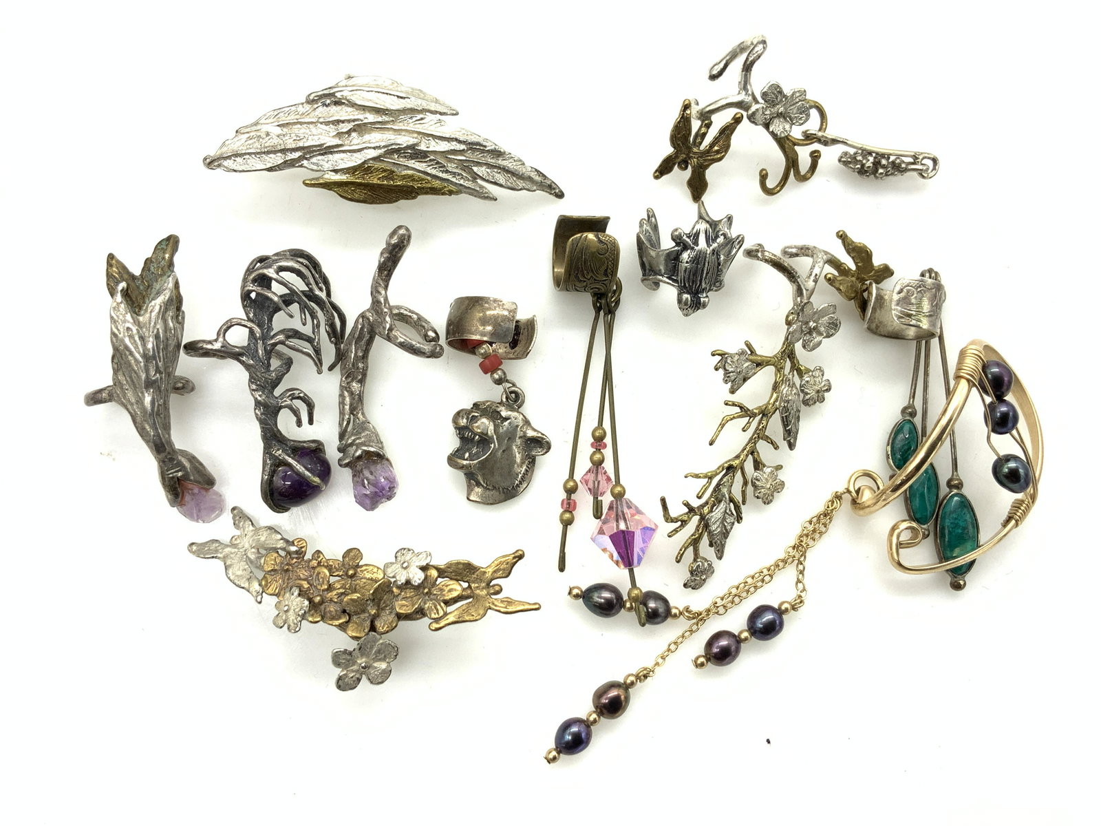 Grp Art Nouveau & Brutalist Jewelry Acc. Silv+GF (1 of 5)