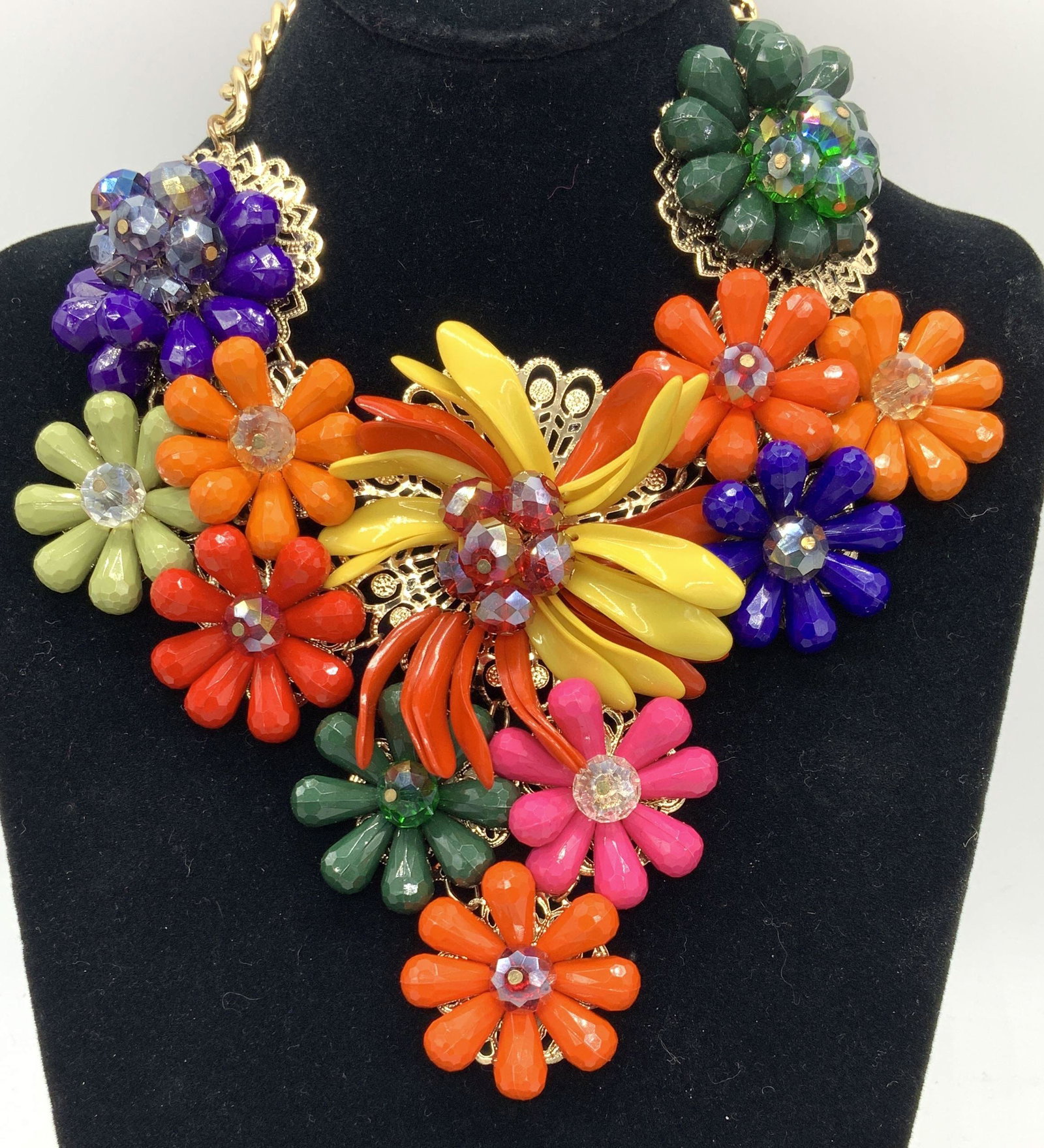 Mid Century Style Floral Bib Necklace (1 of 11)