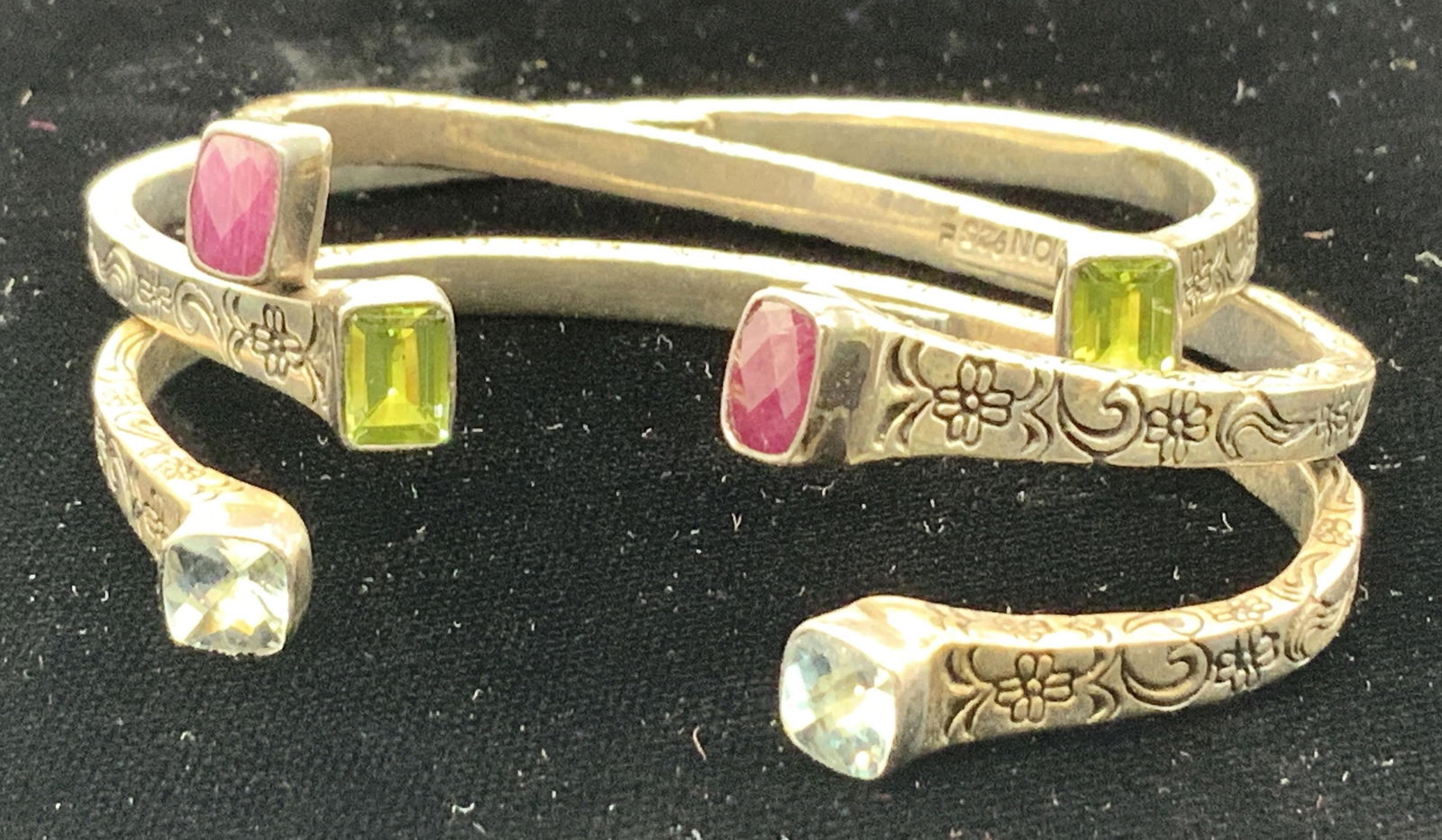 FUZION Sterling Stack Able Cuff Bracelets W Gems (1 of 5)