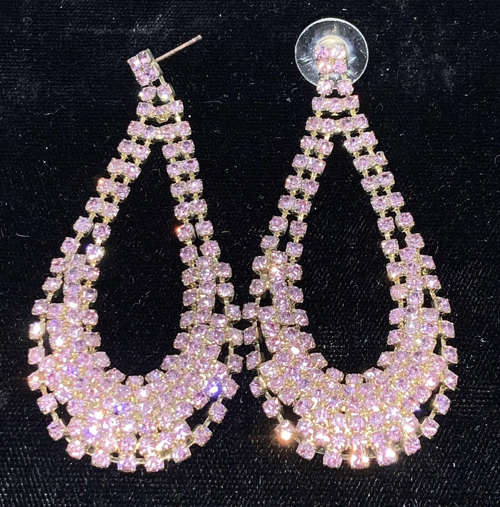 Mid Century Pink Rhinestone Pendant Earrings (1 of 3)