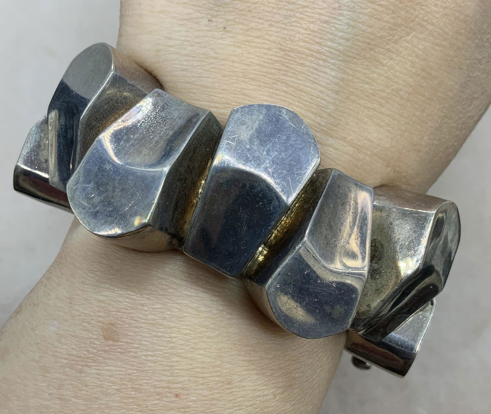 Sculptural Chunky Mexican Sterling Silver Bracelet (1 of 6)