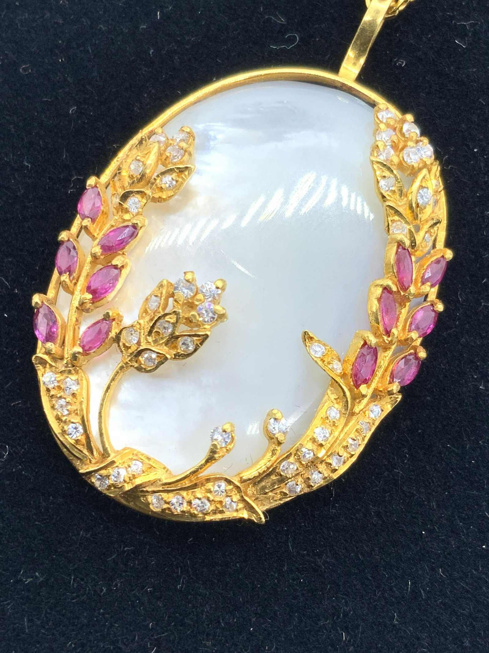 Vntg Art Nouveau 14K Gold MOP Pendant Necklace (1 of 15)