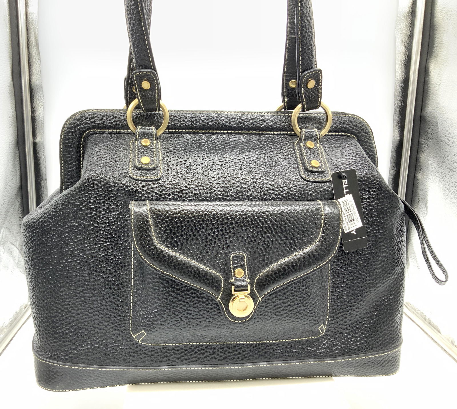 ELLEN TRACY Blk Leather Top Handle Satchel, NWT (1 of 8)