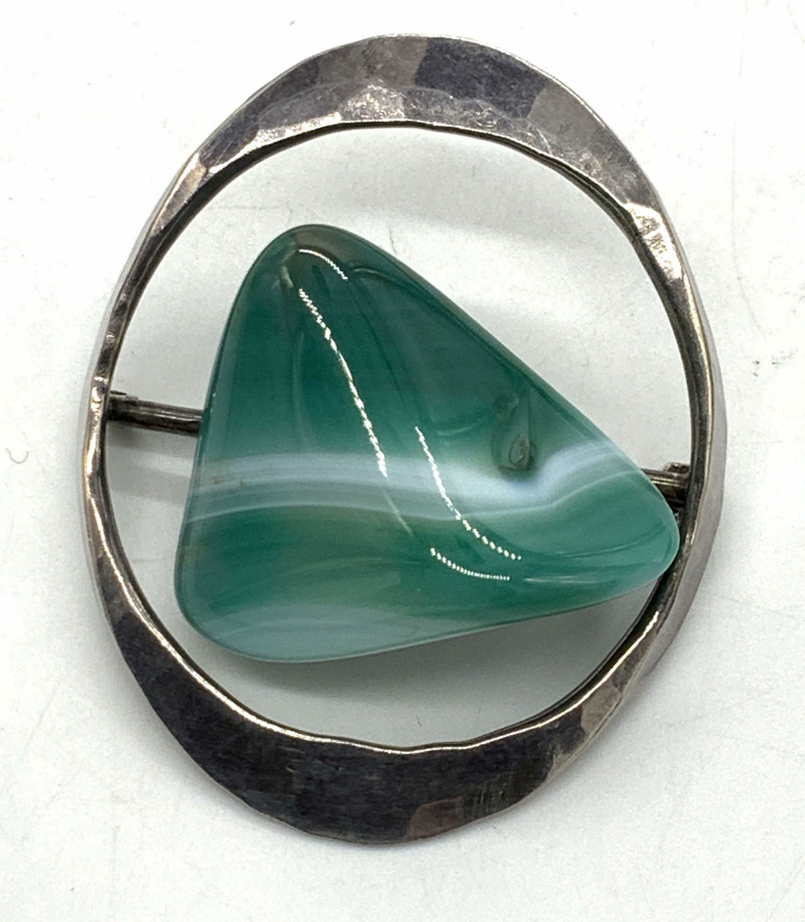 Polished Stone Sculptural Sterling Brooch, Norway (1 of 5)