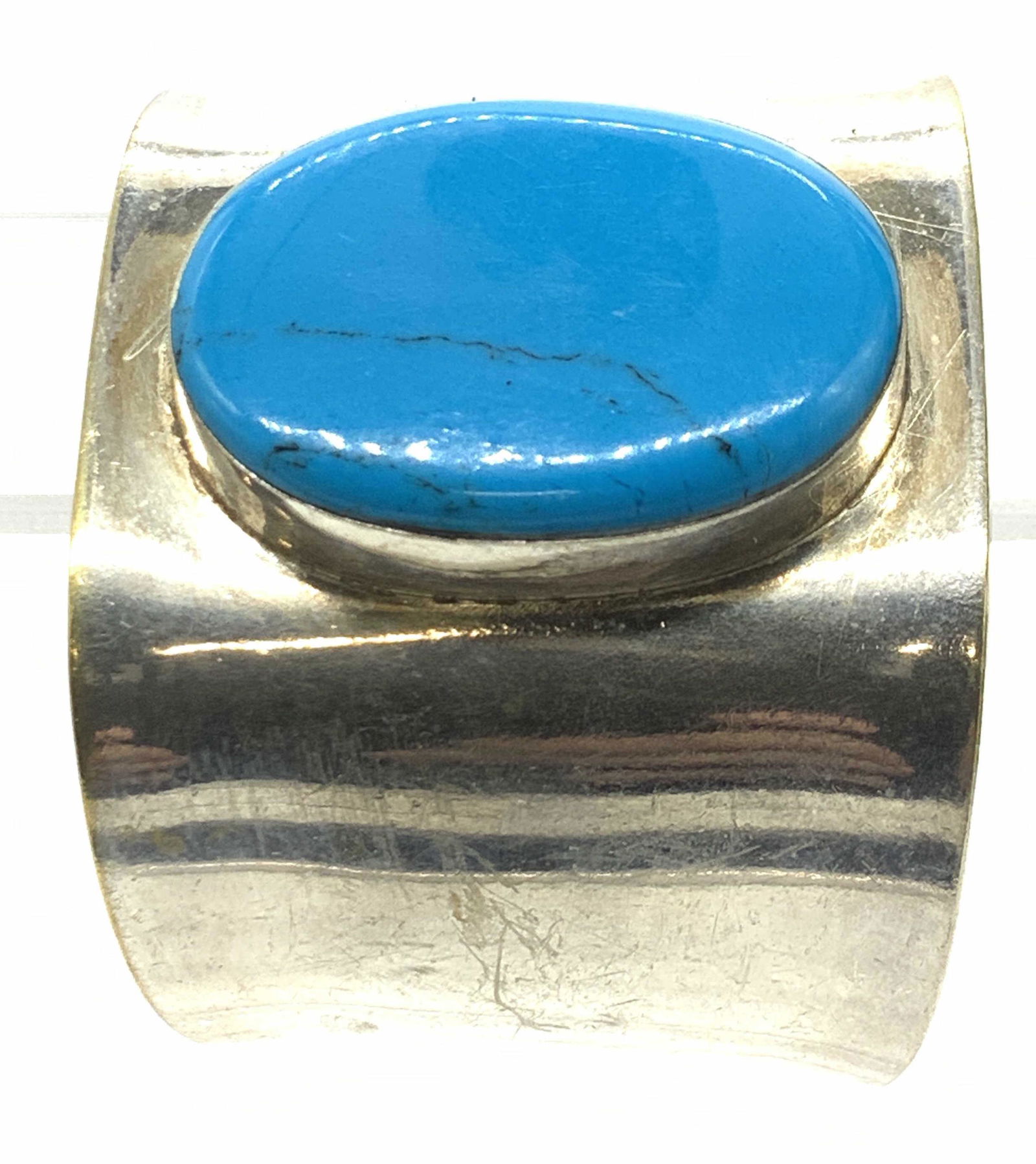 Silver Tone Statement Cuff w Turquoise Stone (1 of 5)