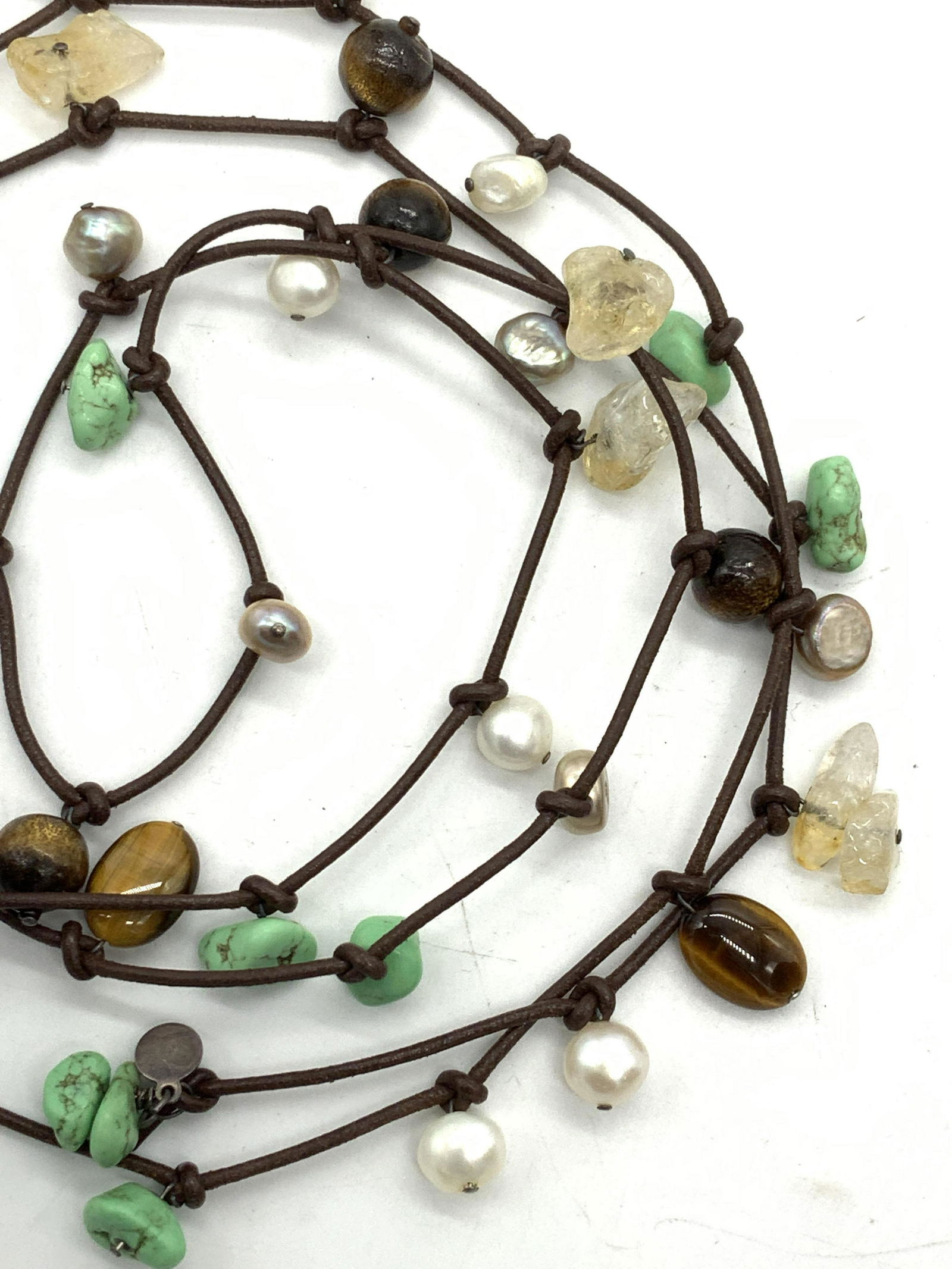 Lariat Hand Beaded Cord Necklace w Natural Stones (1 of 5)