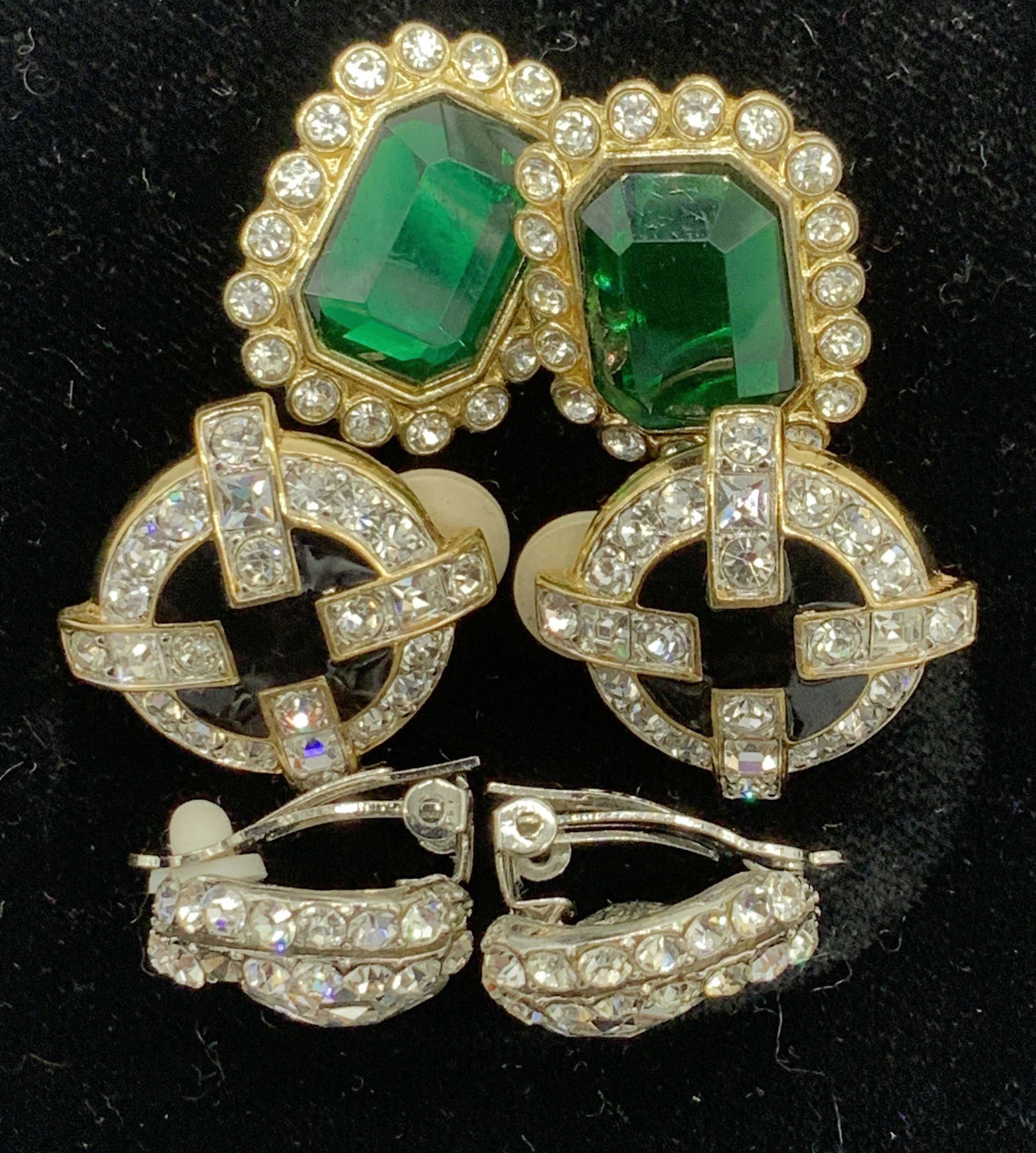 3 Pr Bejeweled Cocktail Clip On Fashion Earrings (1 of 7)