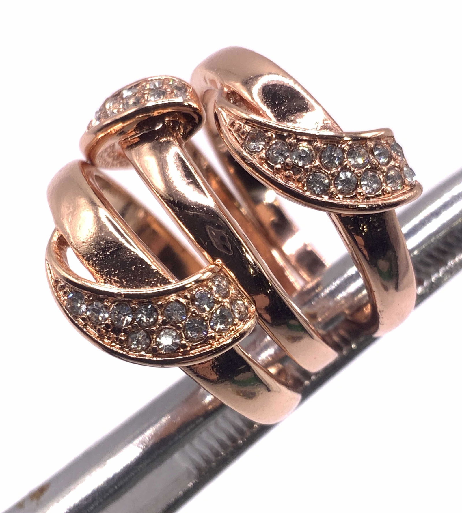 Set 3 Rose Gold Tone Metal Crystal Rings (1 of 9)