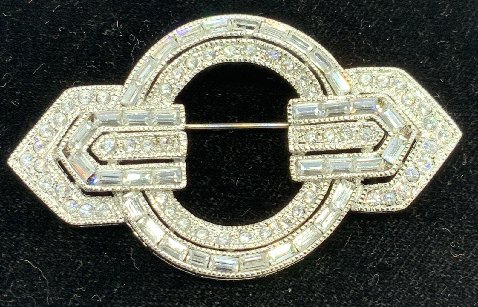 Art Deco Crystal Brooch in Silver Tone (1 of 4)
