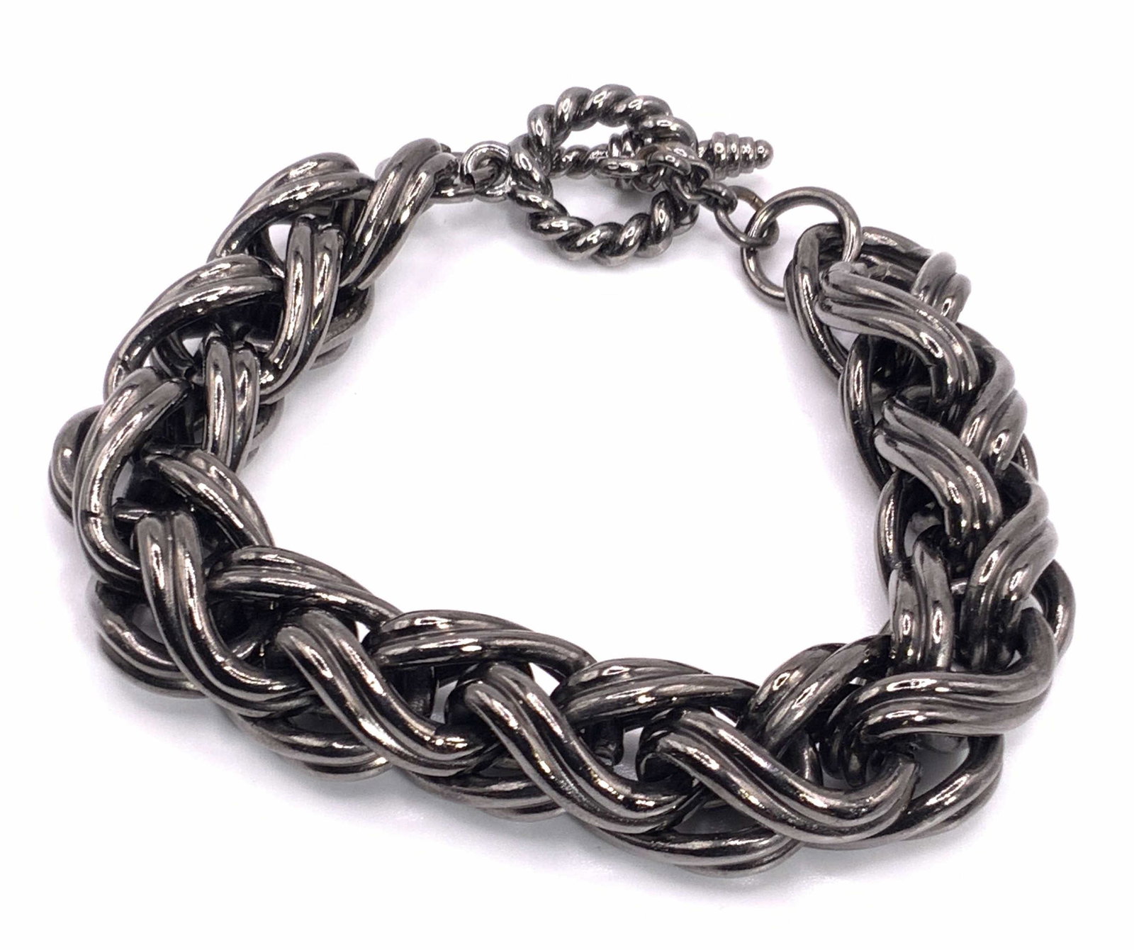 Braided Gunmetal Tone Chunky Metal Toggle Bracelet (1 of 7)