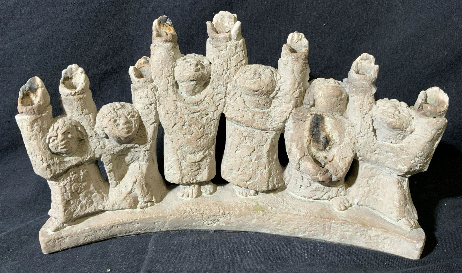 AUSTIN PRODUCTIONS SCULPTURE Children Menorah: AUSTIN PRODUCTIONS SCULPTURE Children Menorah, signature to backside of base reads ‘AUSTIN PROD 1866’, subject a line of children holding up their hands to act as candleholders, likely ceramic, me