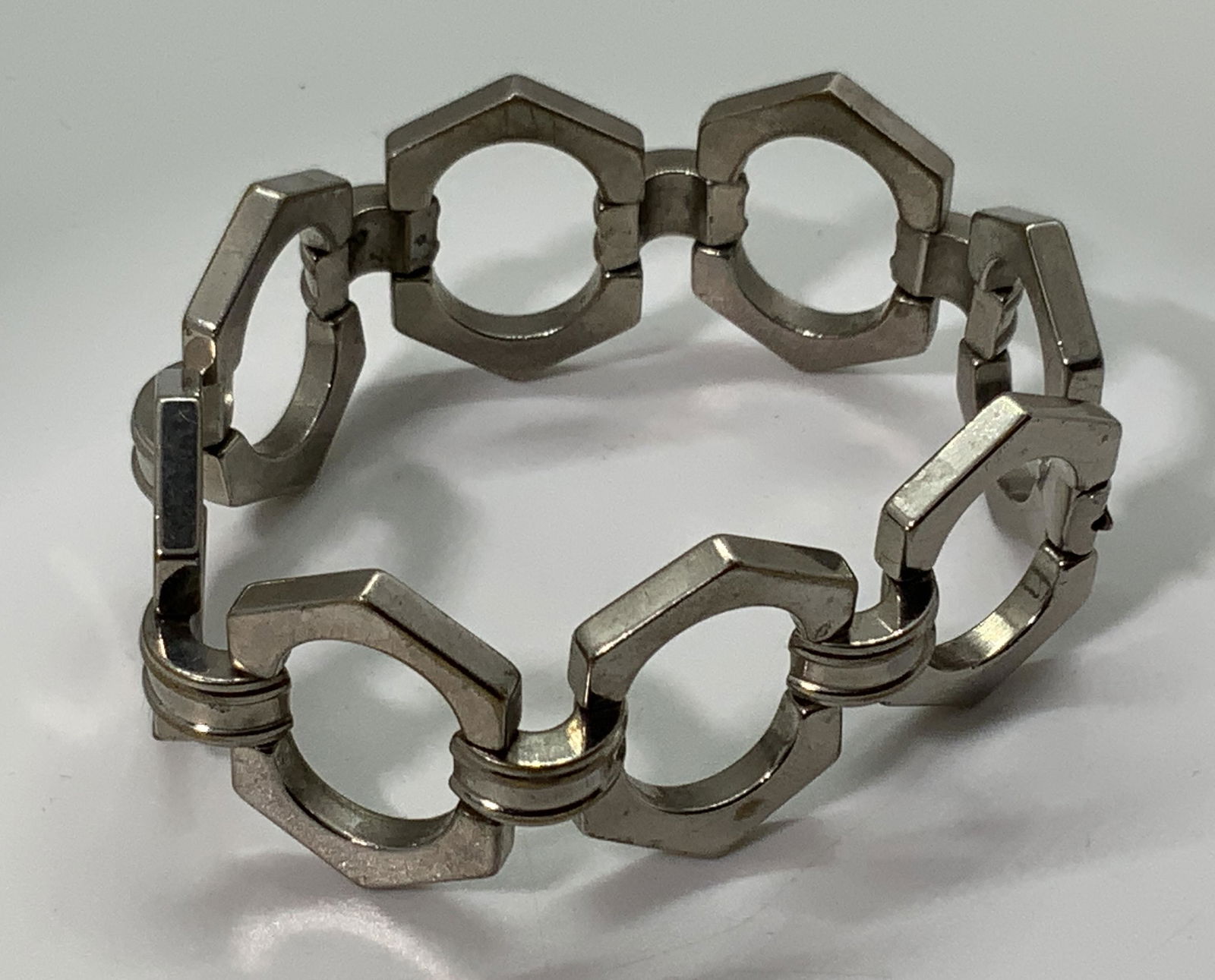 Silver Toned hexagonal Linked Bracelet (1 of 7)
