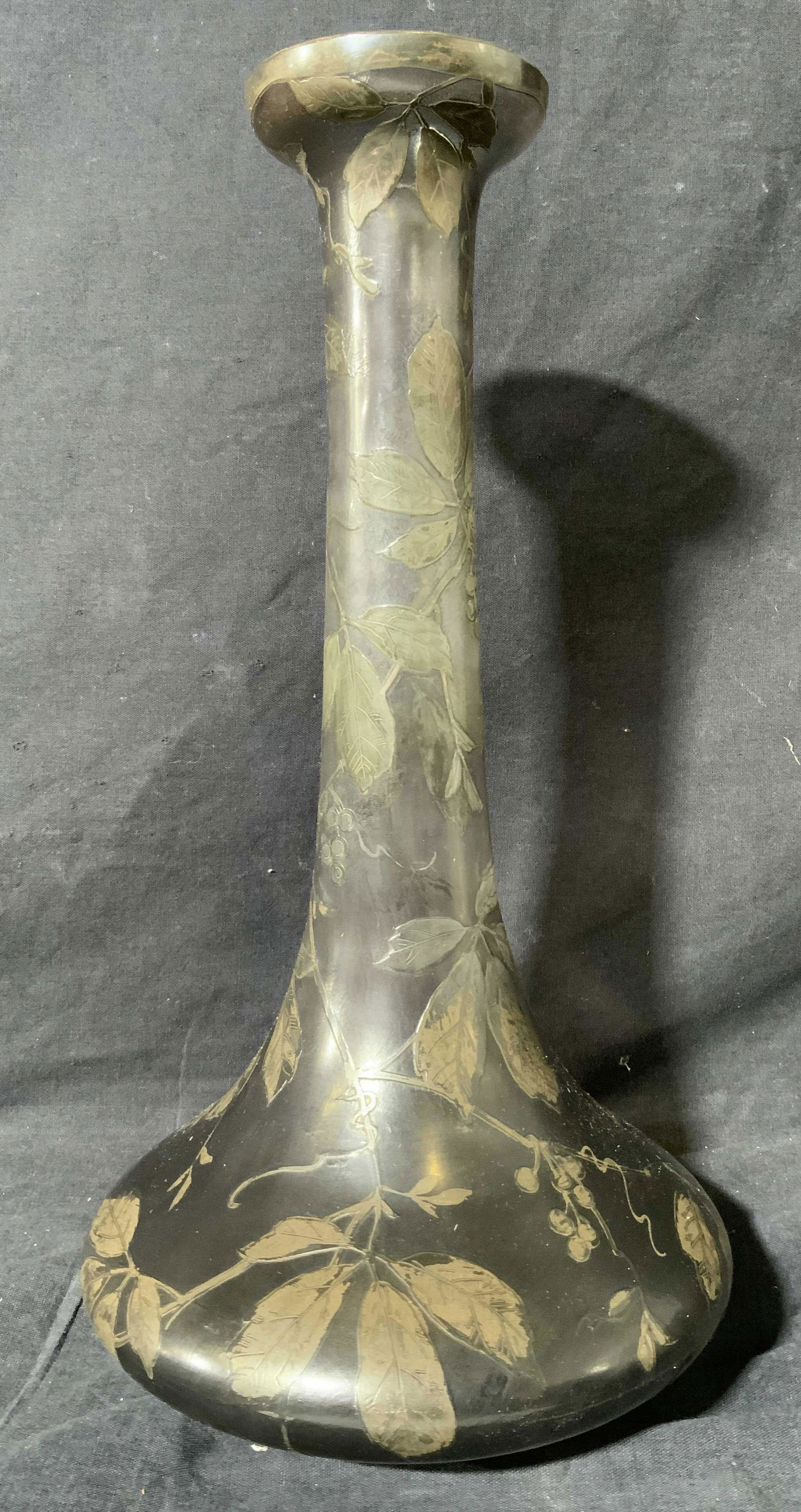 Dark Toned Glass Vase with Foliage Details (1 of 7)