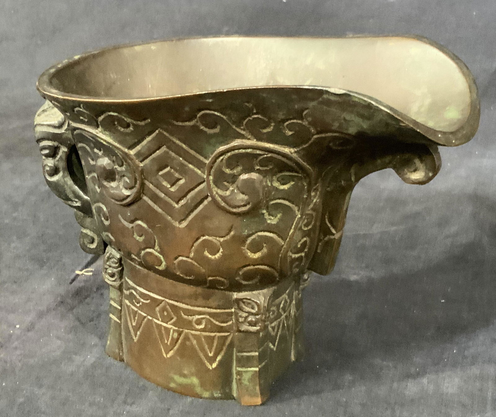 Signed Vintage Bronze Etched Eastern Asian Vessel (1 of 10)