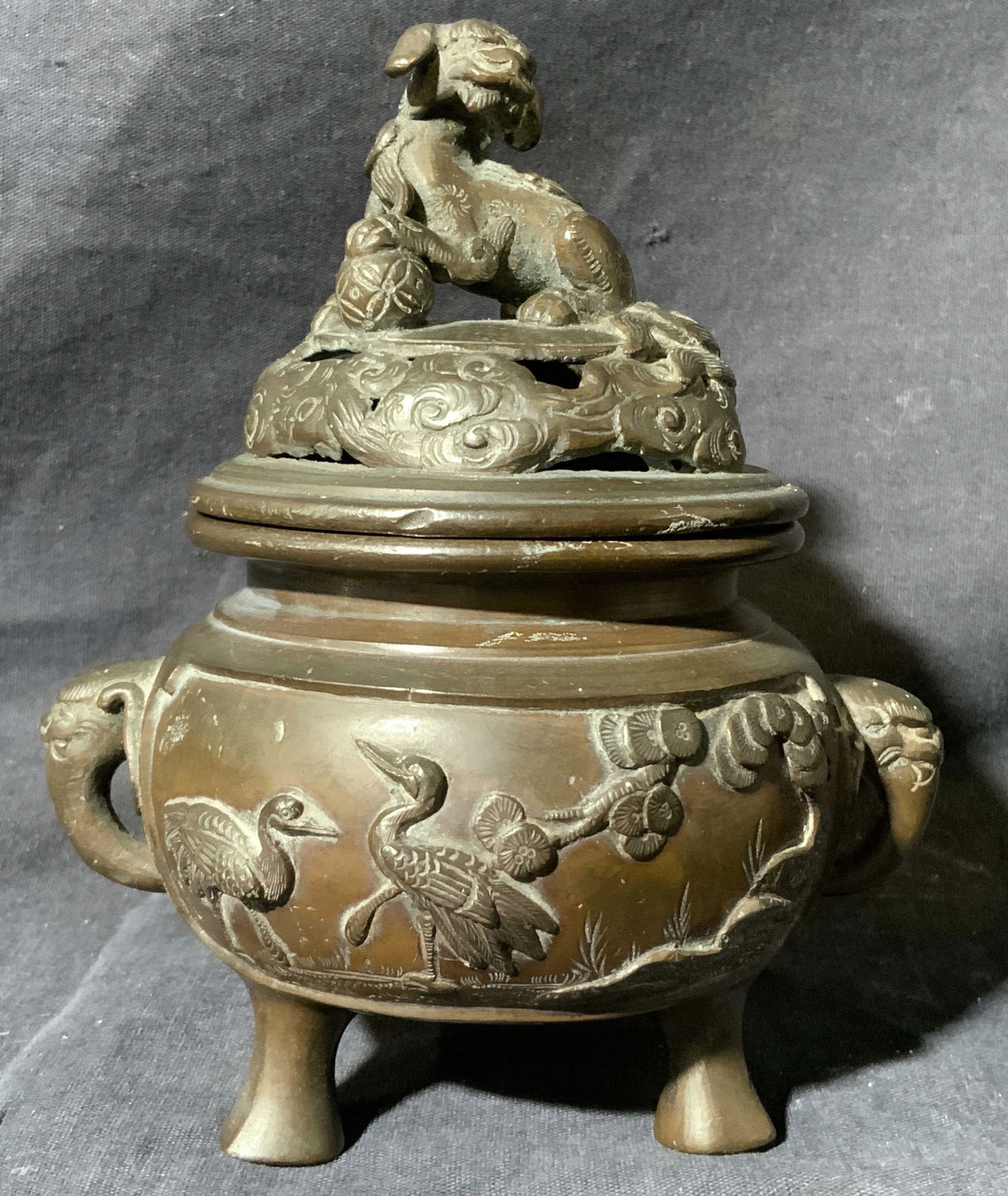 Asian Style Metal Lidded Censer  Vessel (1 of 8)