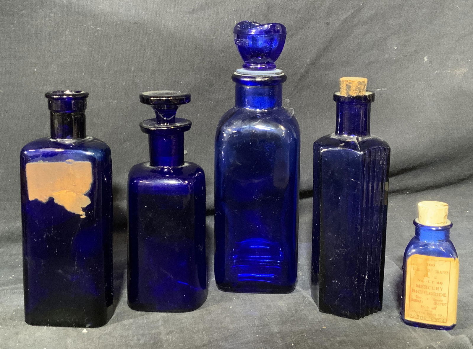 Lot of 5 Royal Blue Glass Bottles (1 of 5)