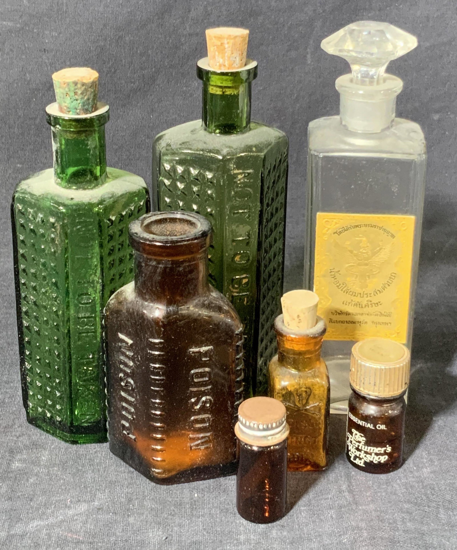 Group Lot 7 Vintage Color Glass Bottles (1 of 9)