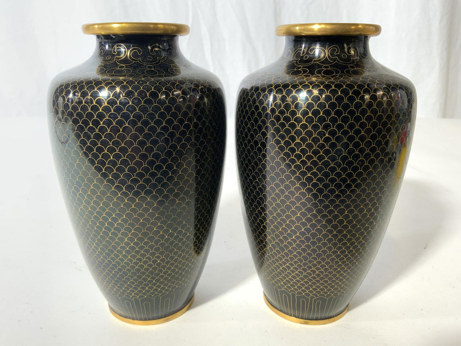 Pair Black & Gold Toned Cloisonne Enameled Vases (1 of 8)