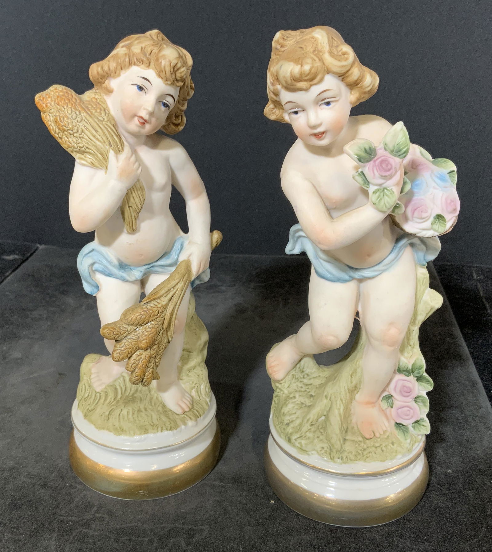 Pair Hand Painted Ceramic Cherubic Figurals (1 of 5)