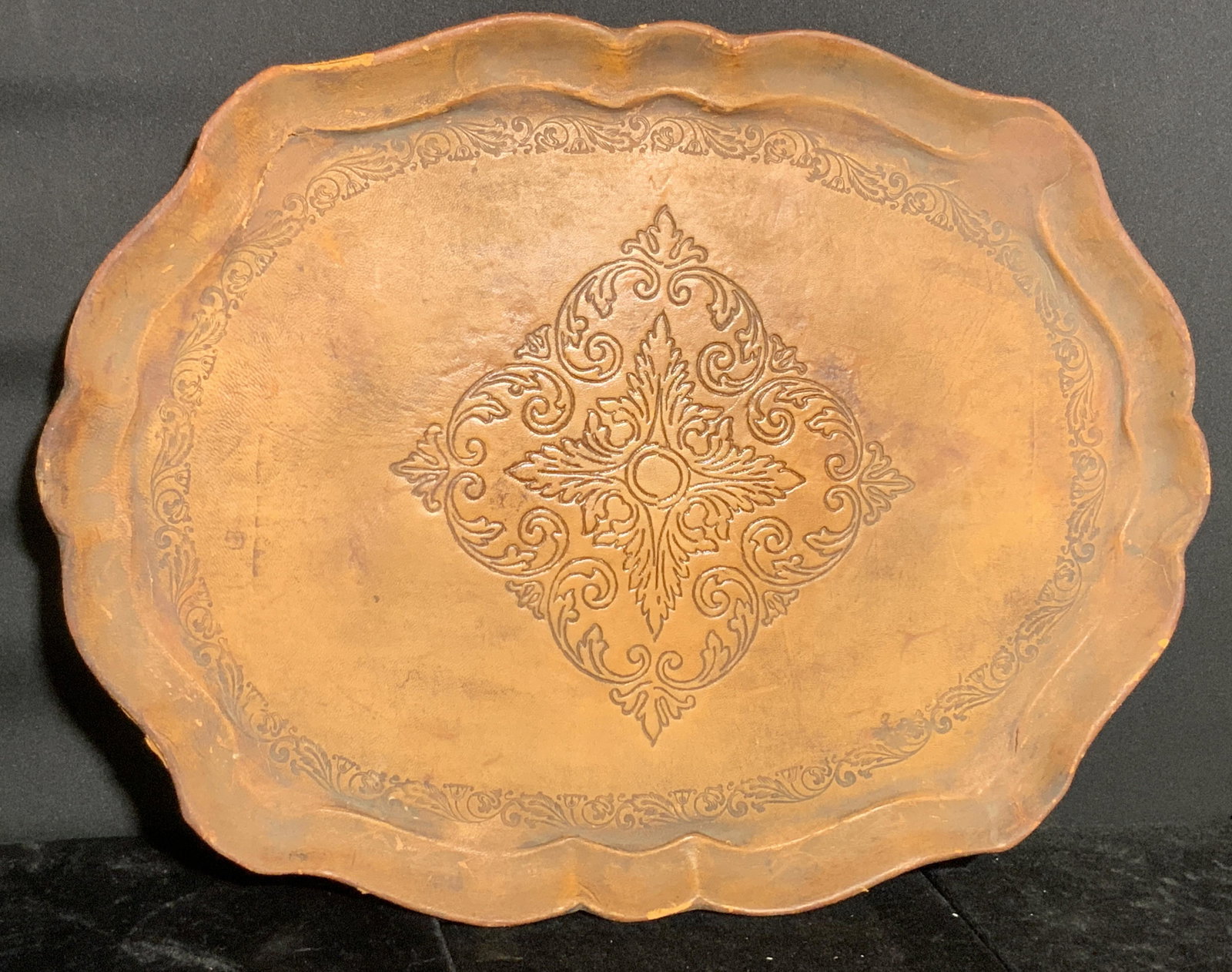 Vintage Tooled Leather Serving Tray (1 of 9)