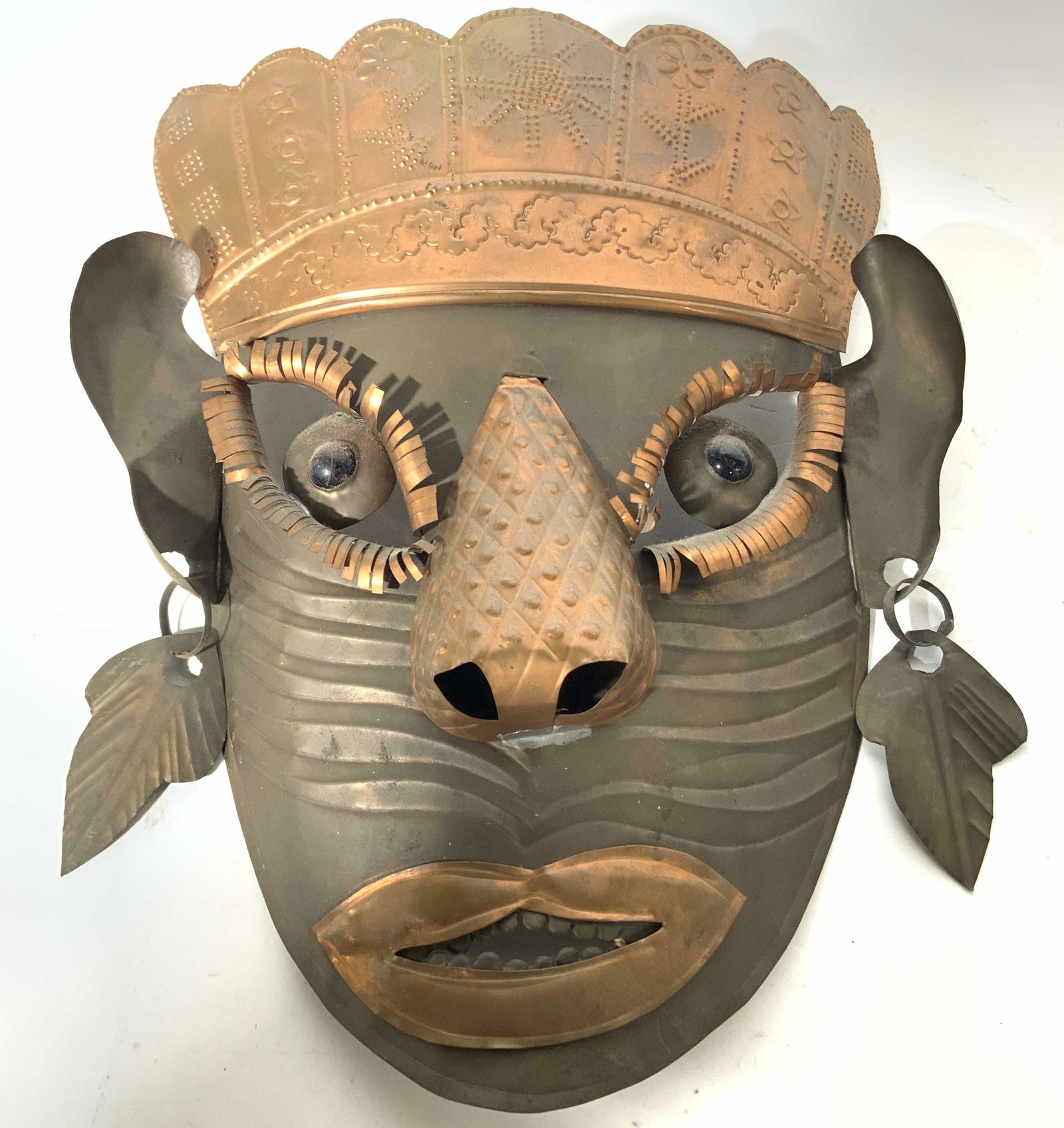 Vintage Tribal Style Metal Wall Hanging Mask (1 of 8)