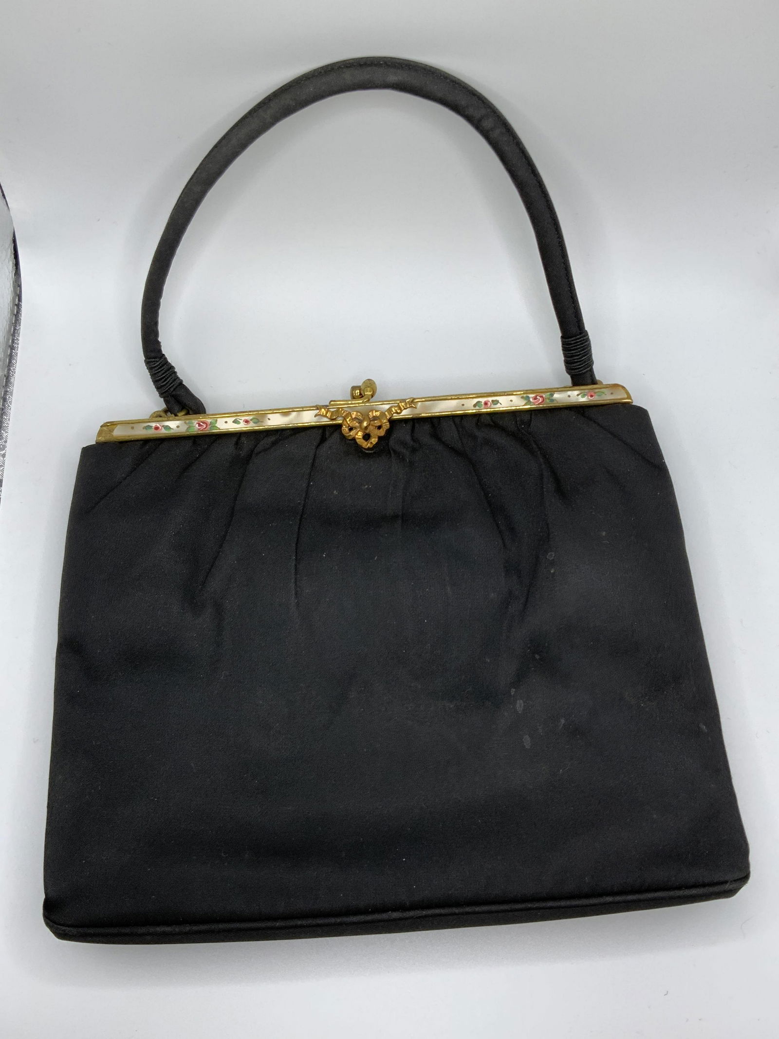 ROSENDFELD Vintage Handbag: Vintage Black Handbag, tags reads â€˜Rosenfeld For fifth Aveâ€™, measures 8 1/2 l x 3 1/8 w x 7 l inches, wear consistent with age and use. Womenâ€™s handbag, handbag, shoulder bag, wome