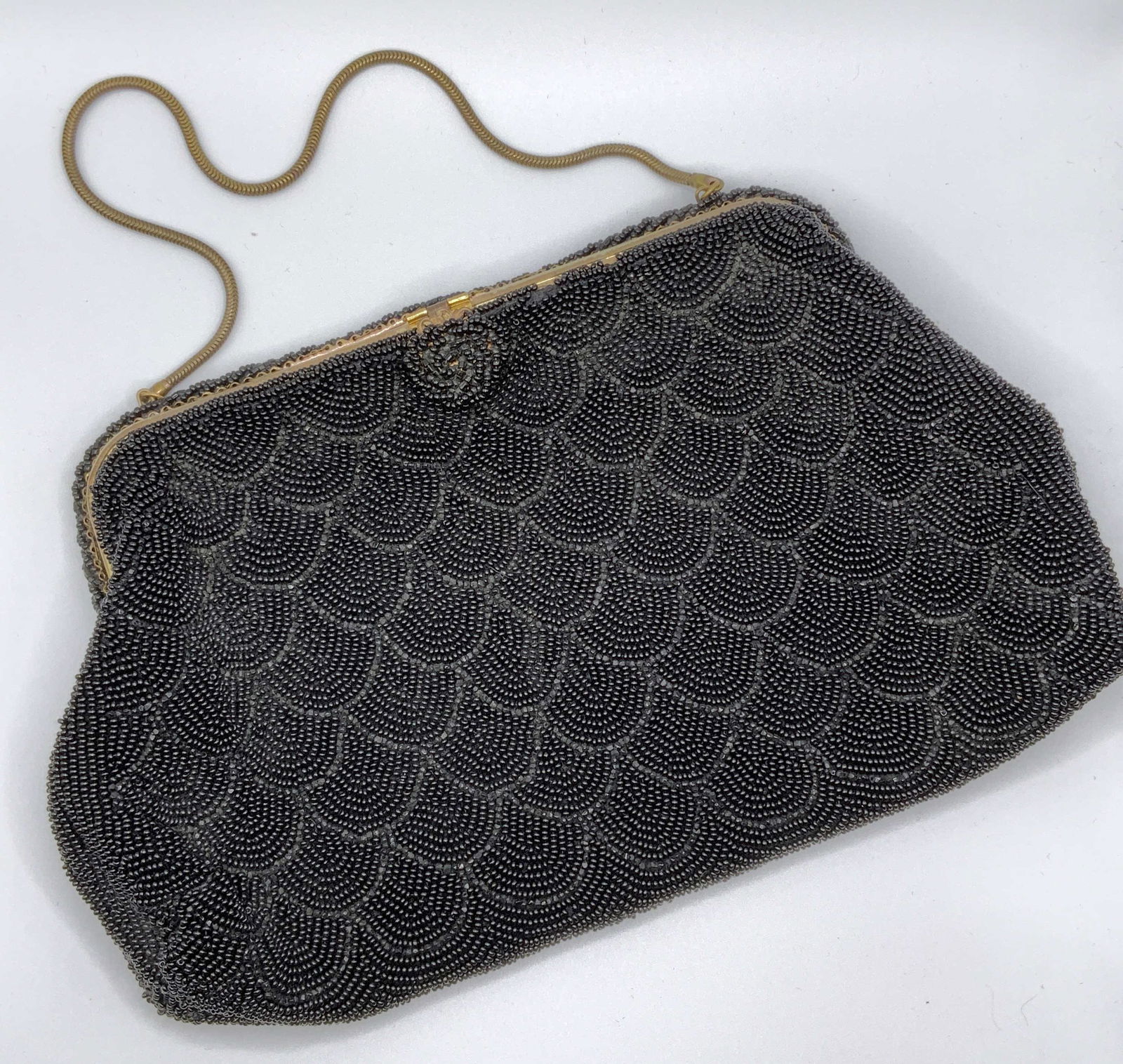1920s Flapper Style Vintage Beaded Black Hand Bag (1 of 7)