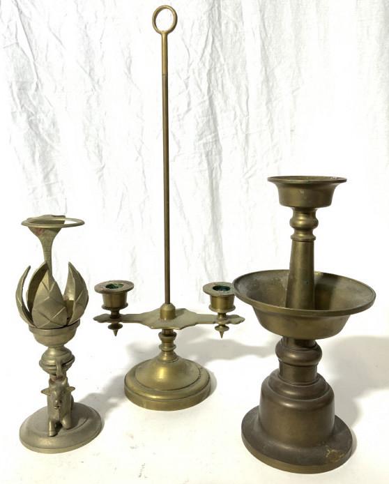Lot 3 Vintage Brass Candelabras Candlesticks (1 of 7)