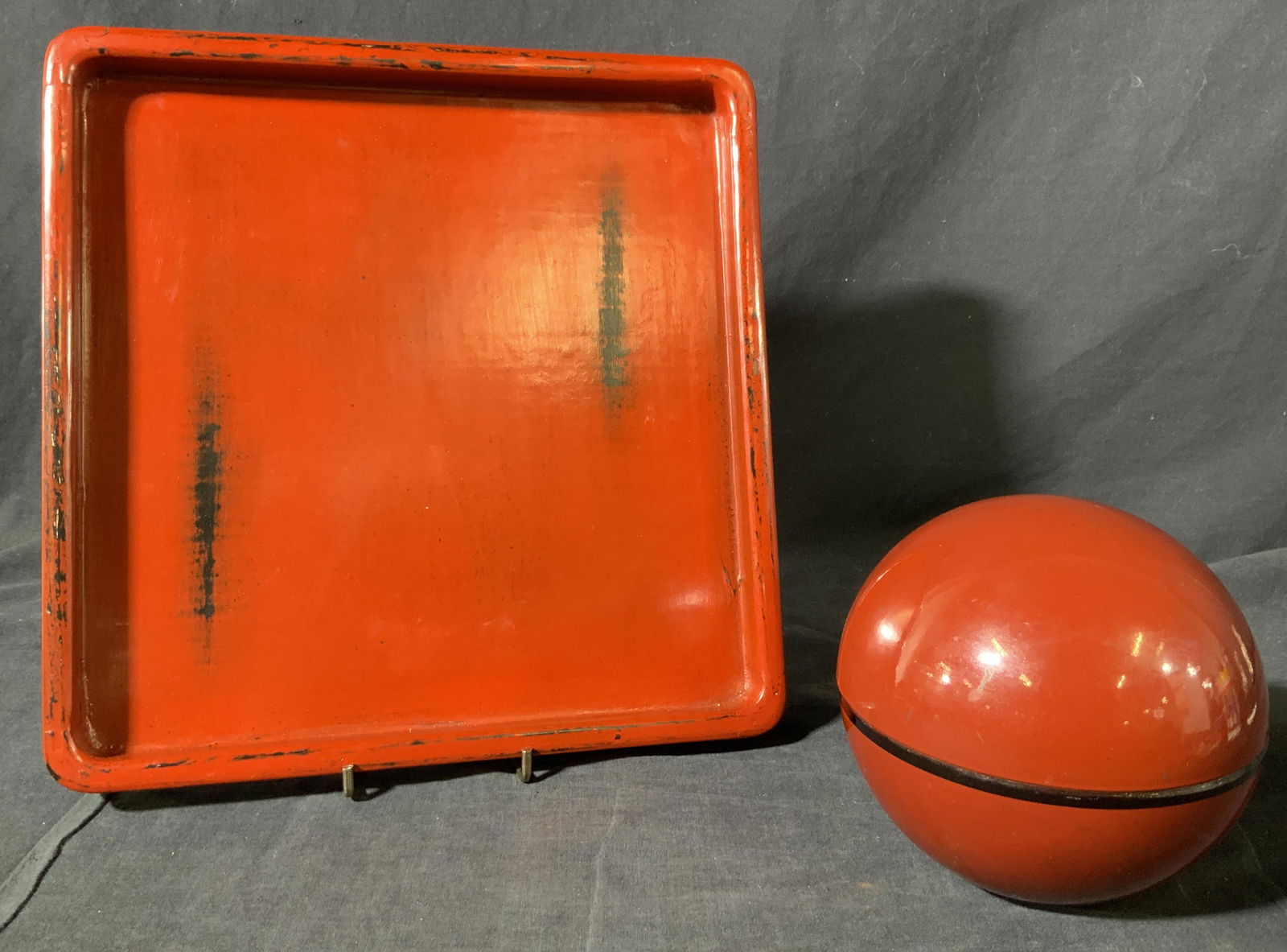 Group Lot 2 Vintage Red Lacquer Ware Pieces (1 of 10)