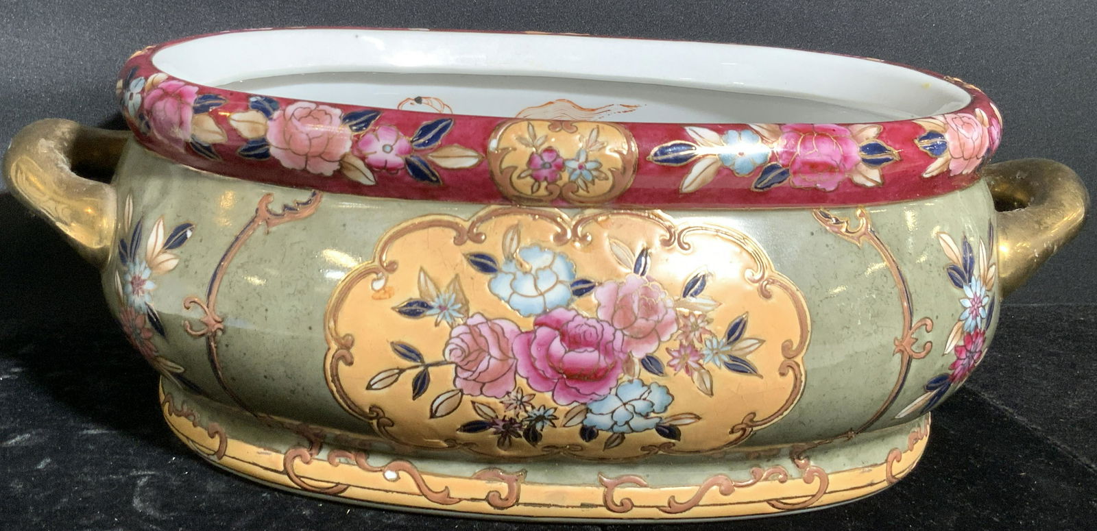 ORIENTAL ACCENT Vintage Asian Ceramic Cache Pot (1 of 11)