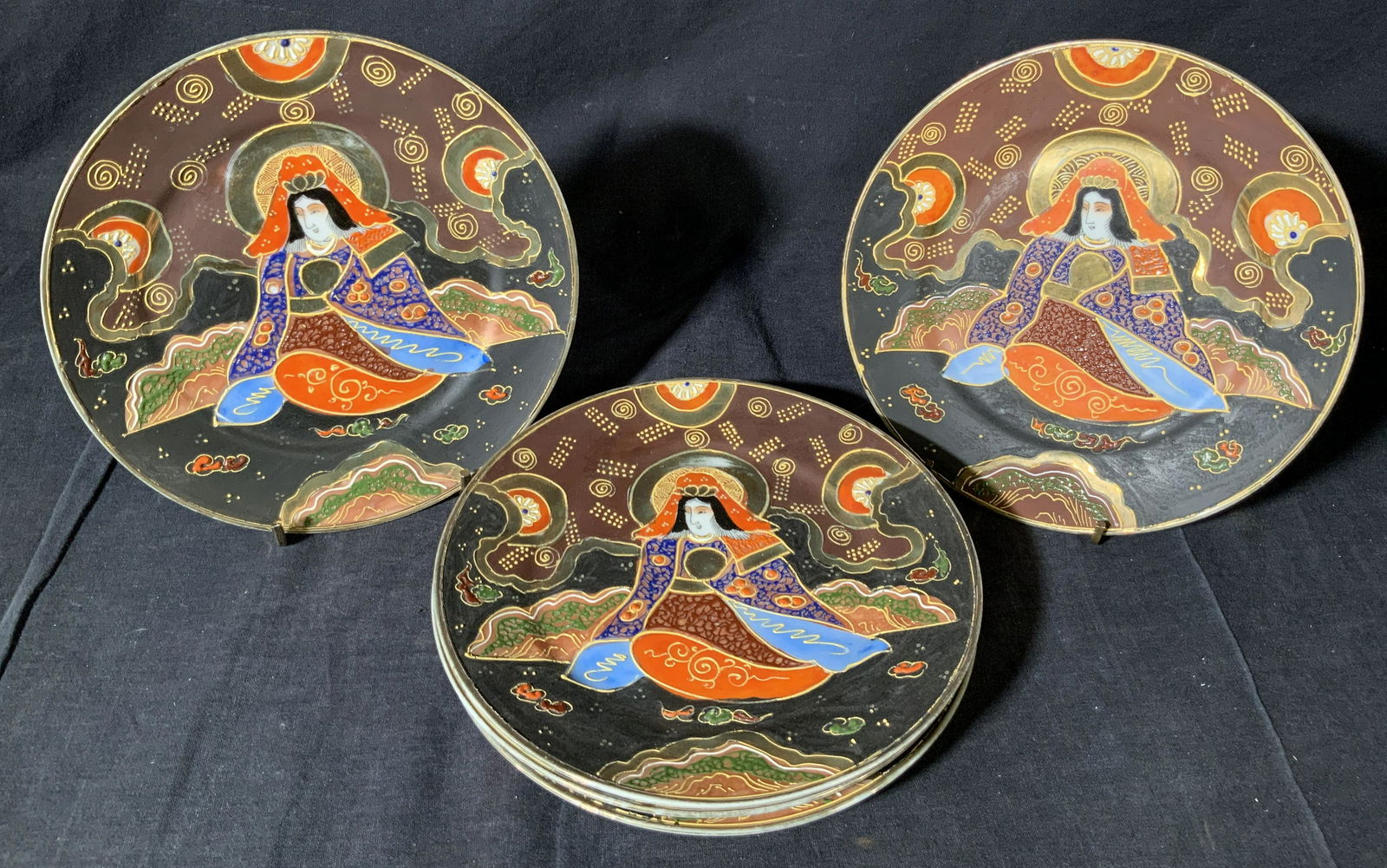 5 Vintage Hand Painted Satsuma Porcelain Plates (1 of 9)