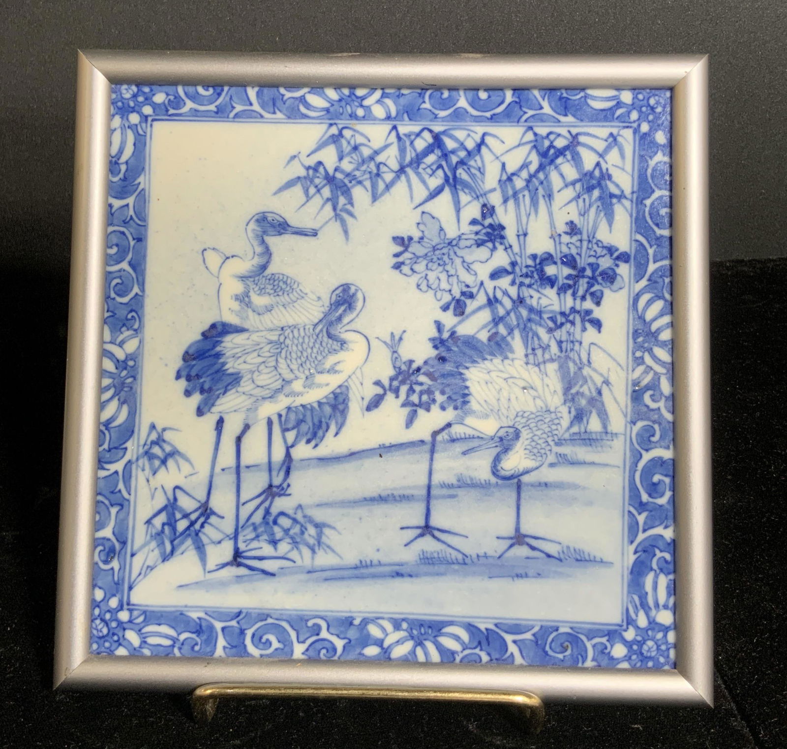 Vintage Framed Ceramic Blue & White Porcelain Tile (1 of 10)