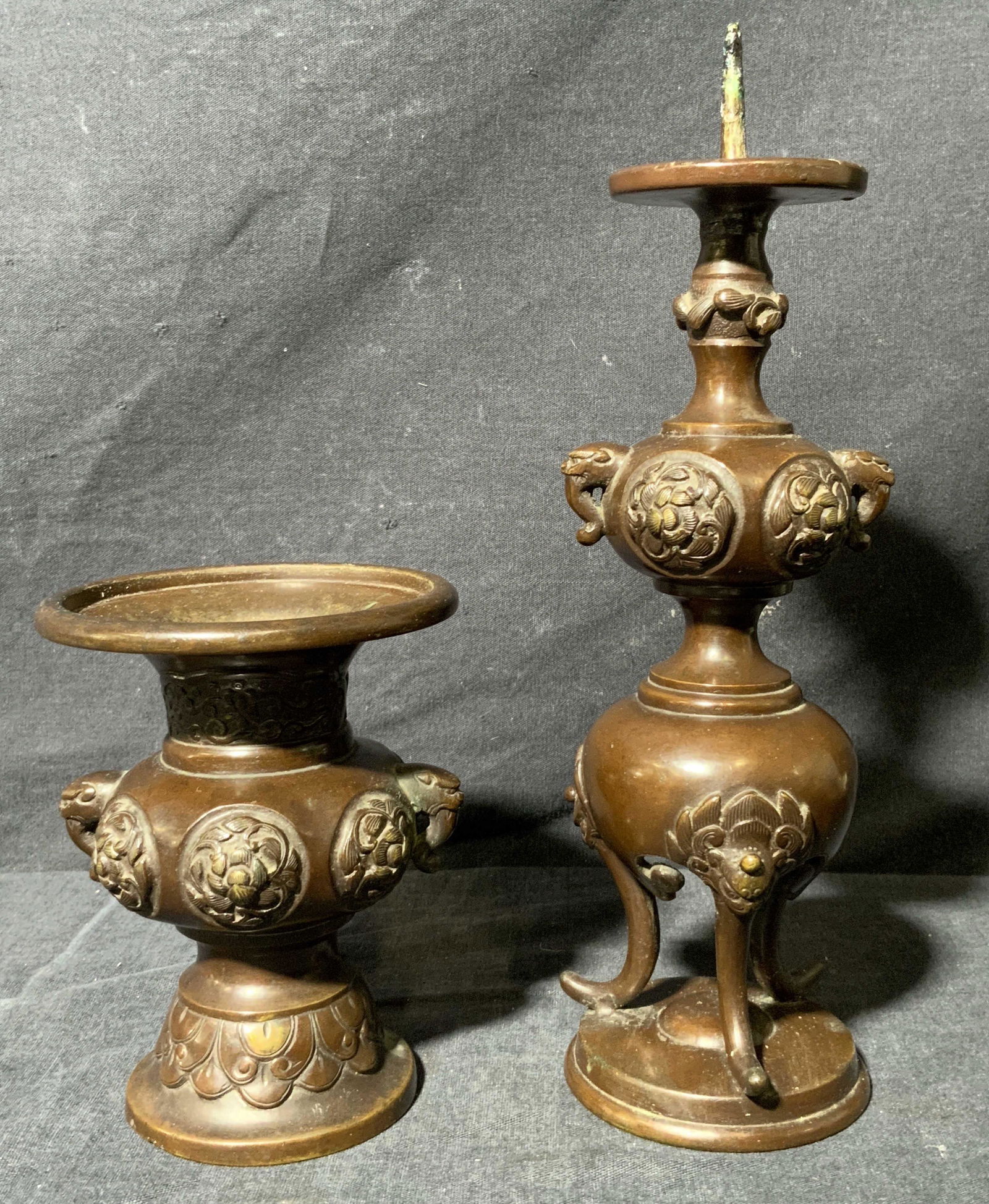 Asian Style Metal Candleholder and Vase (1 of 7)