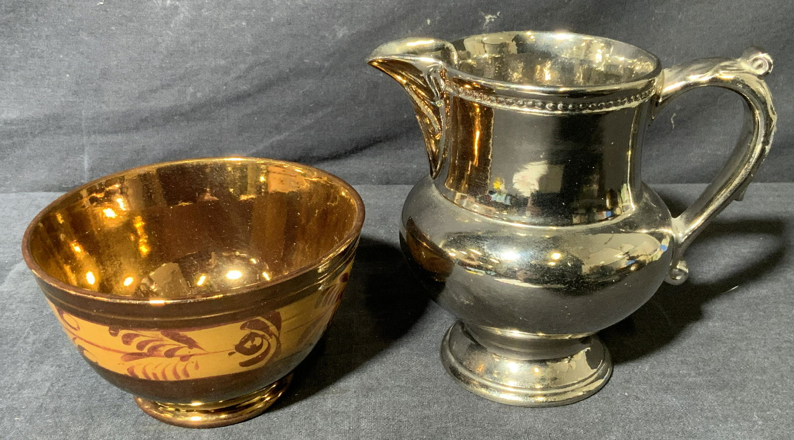 Pair of Lusterware Pitcher and Bowl (1 of 6)