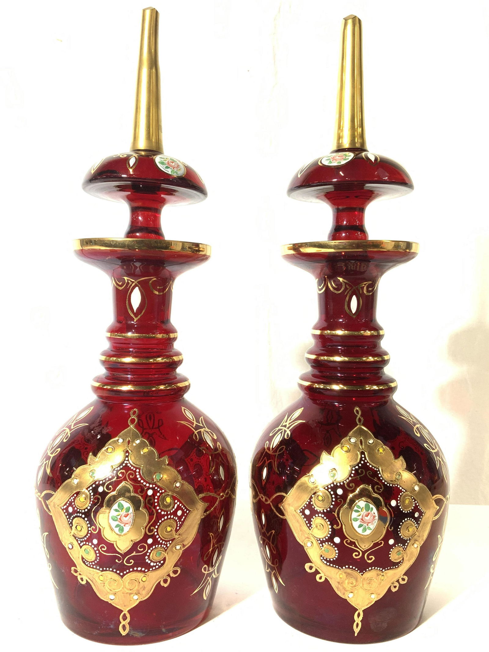 Pair Vintage Persian Bohemian Glass Decanters (1 of 10)