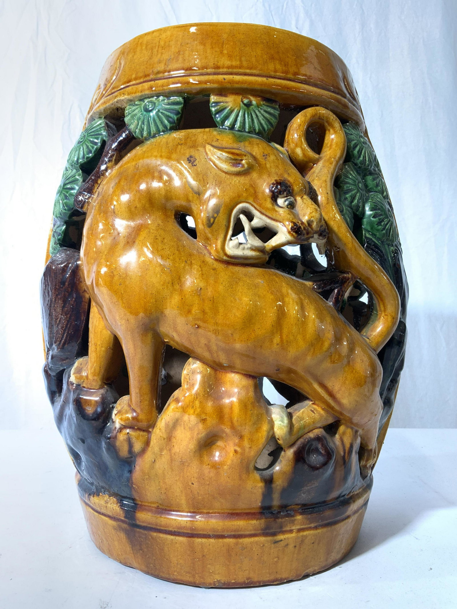 Vintage Glazed Ceramic Garden Stool Pedestal (1 of 10)