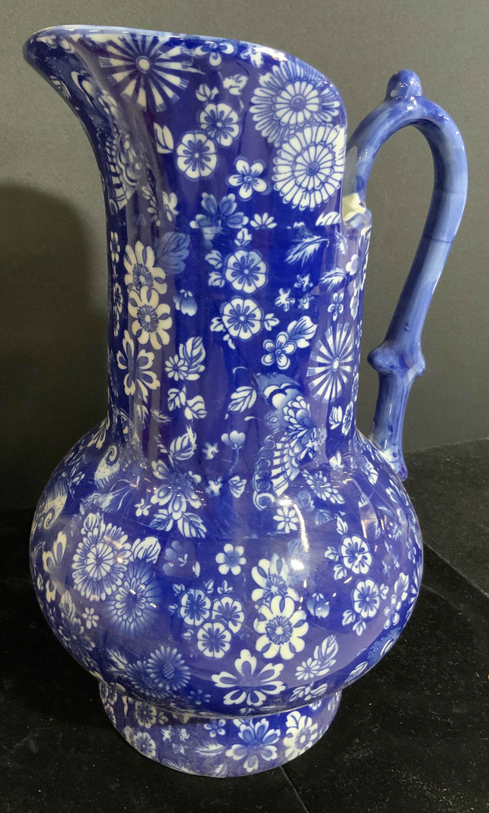 Vntg Sign Oversized Blue & White Ironstone Pitcher (1 of 12)