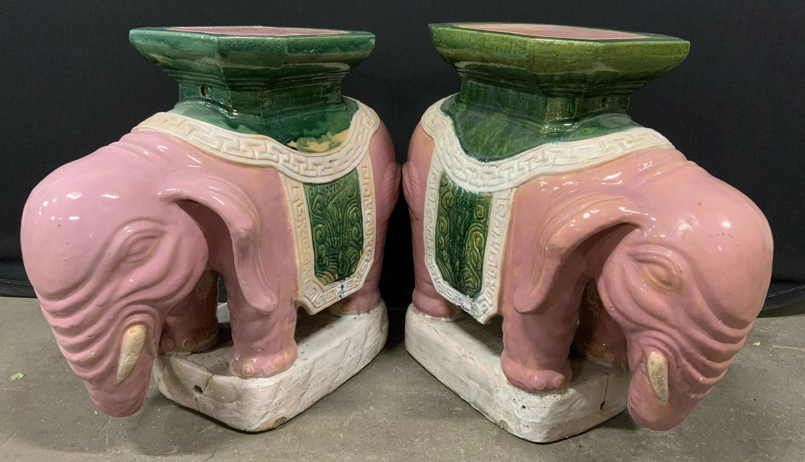 Pair Vintage Glazed Ceramic Elephant Plant Stands (1 of 12)
