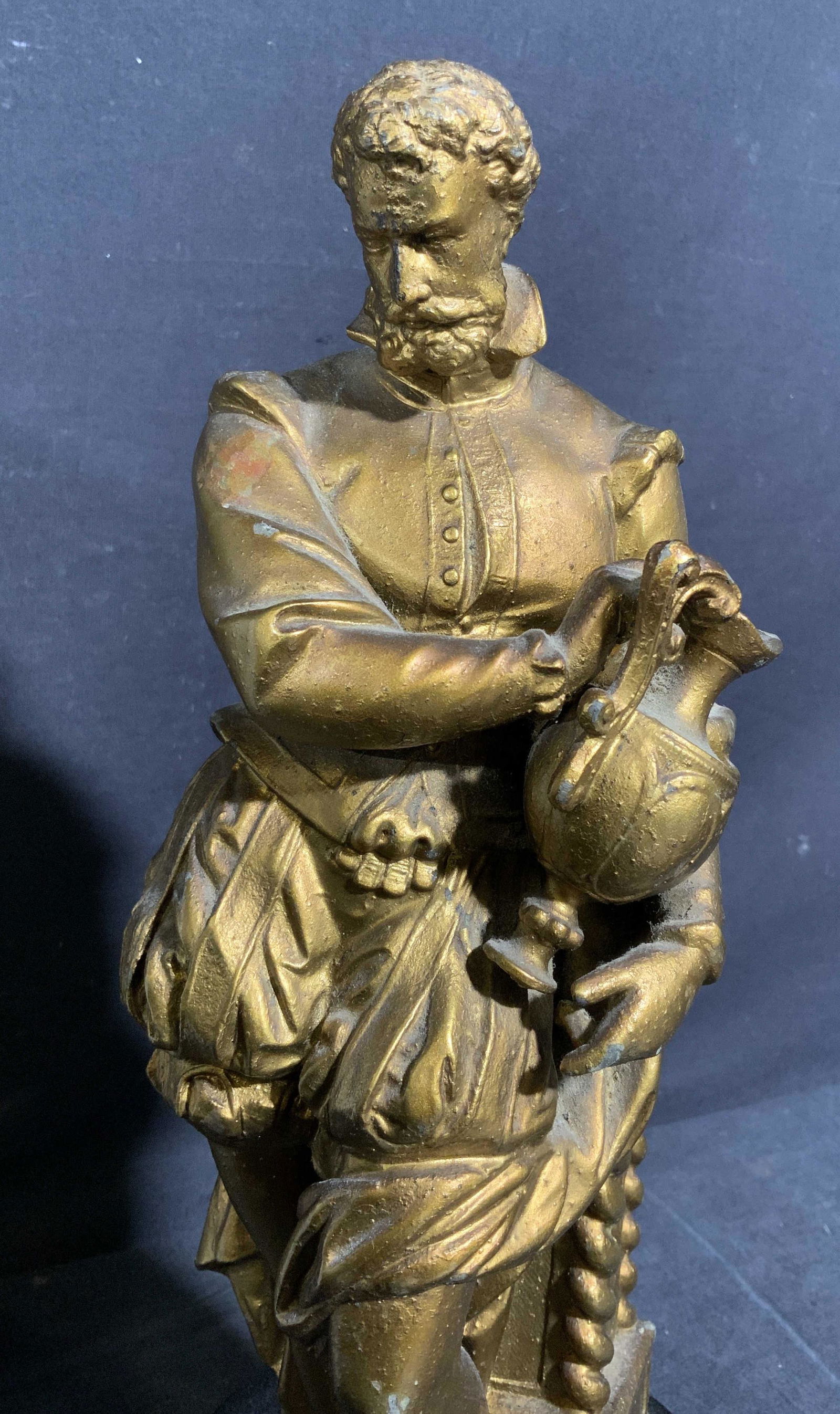 16th Century Man Metal Cast Sculpture on Wood Base (1 of 9)