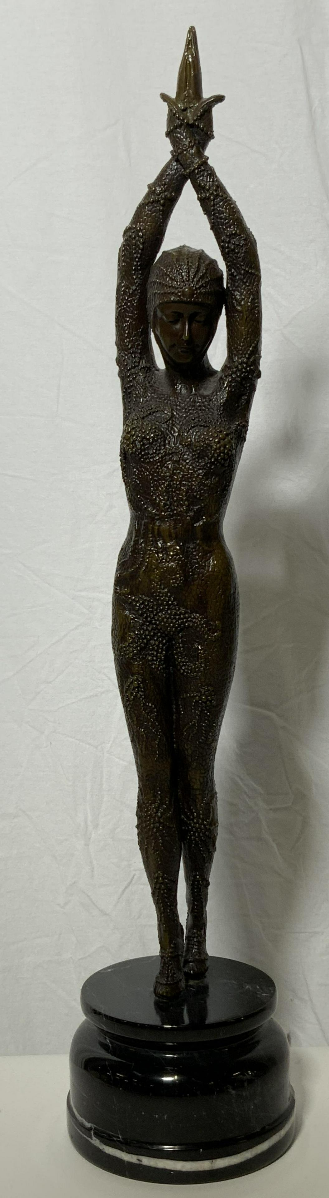 Signed Bronze Scaled Woman Statue with Stone Base (1 of 11)