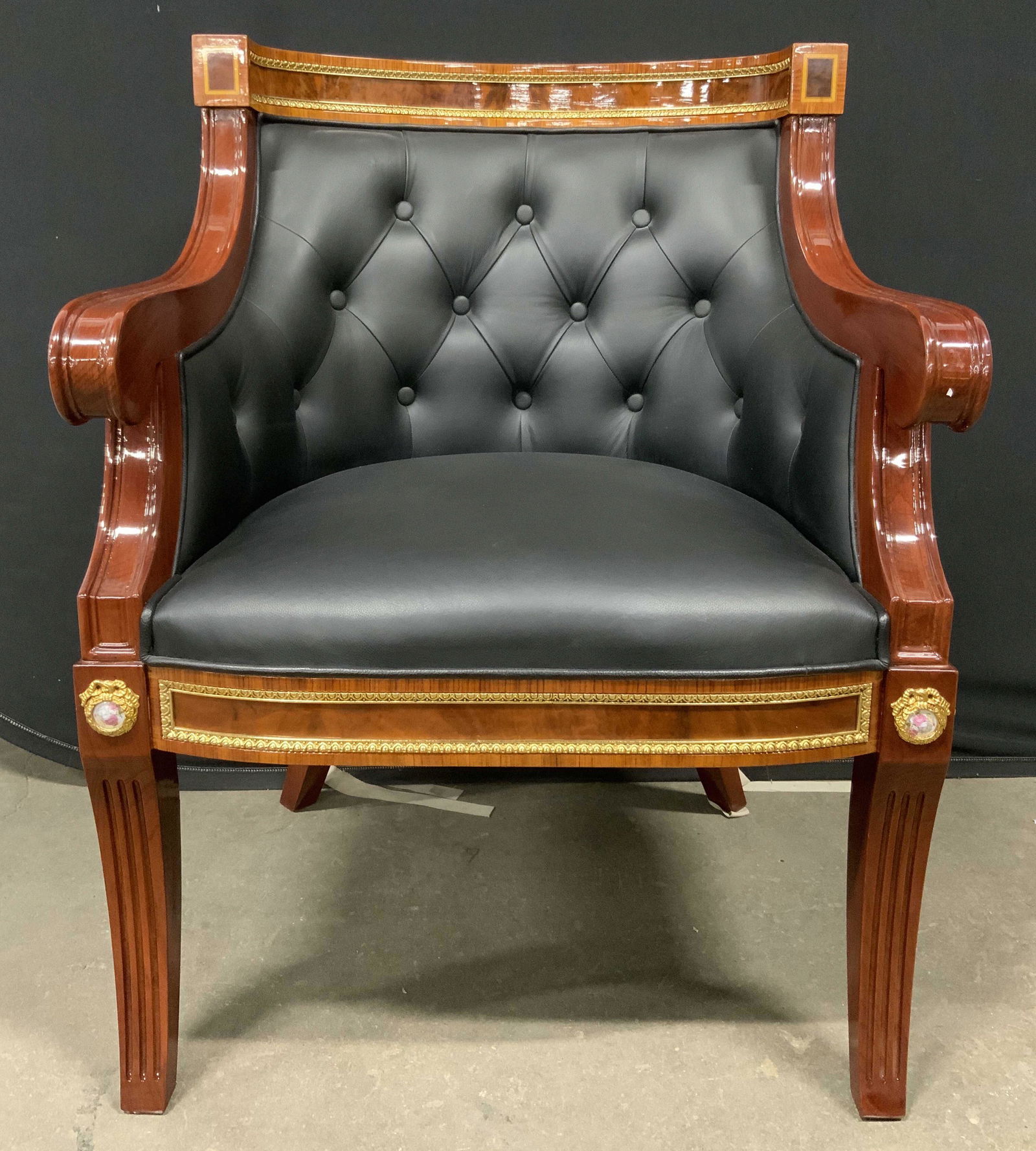Rococo Empire Style Wooden Tufted Leather Chair (1 of 11)