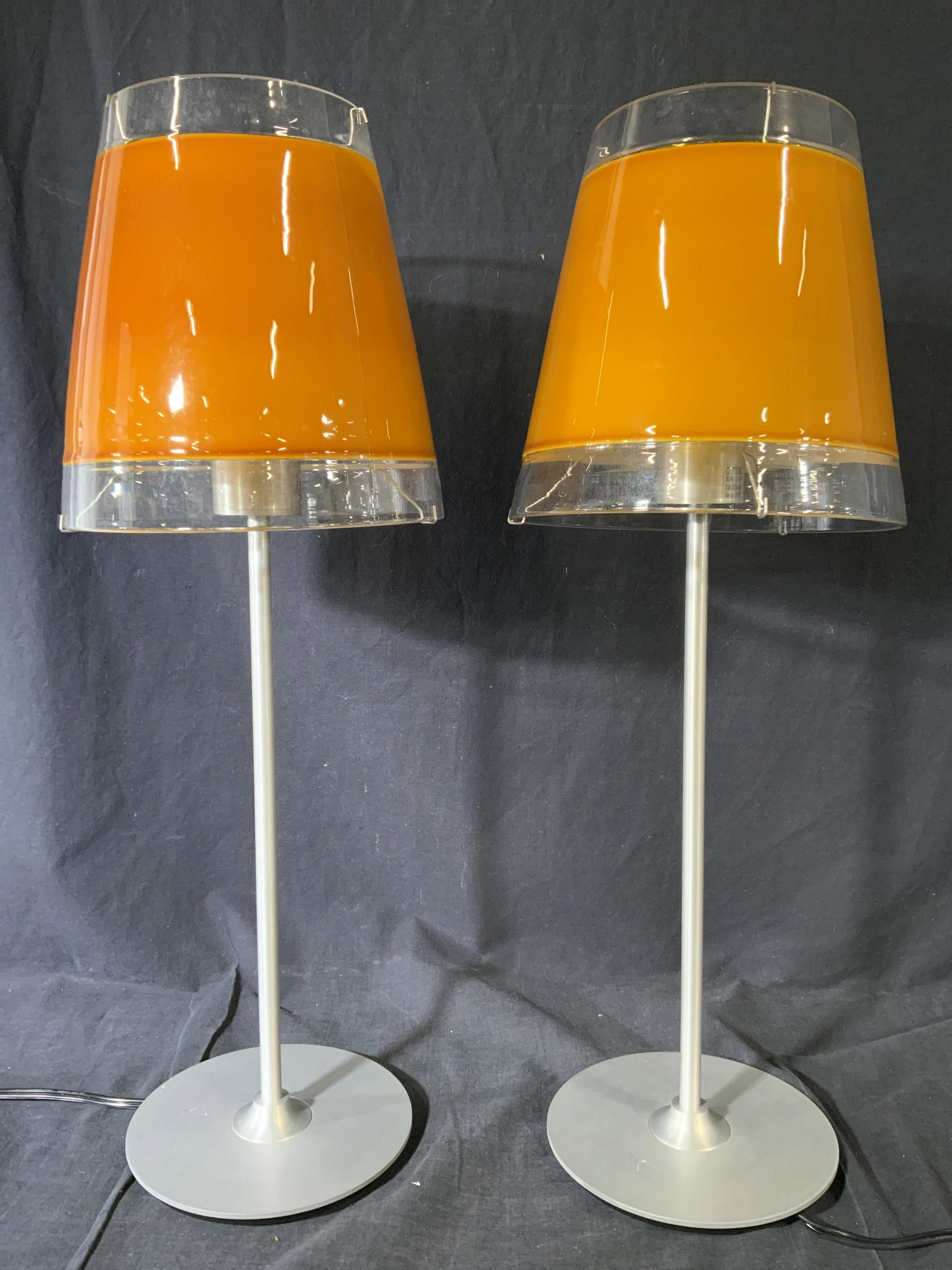 Pair MCM RESOLUTE Metal Lamp W Glass Shades (1 of 10)
