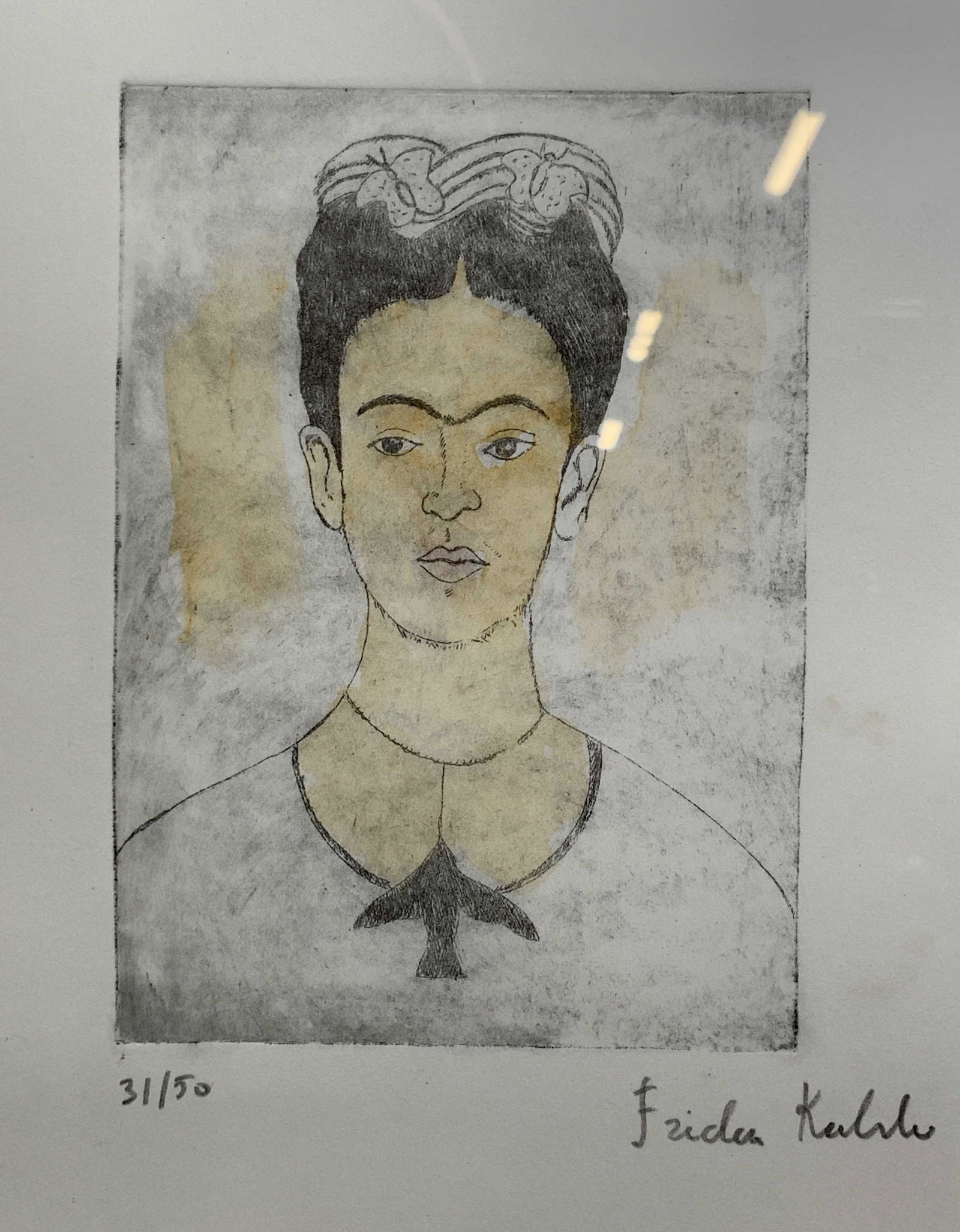 ATTR FRIDA KAHLO Signed Self Portrait Lithograph (1 of 10)