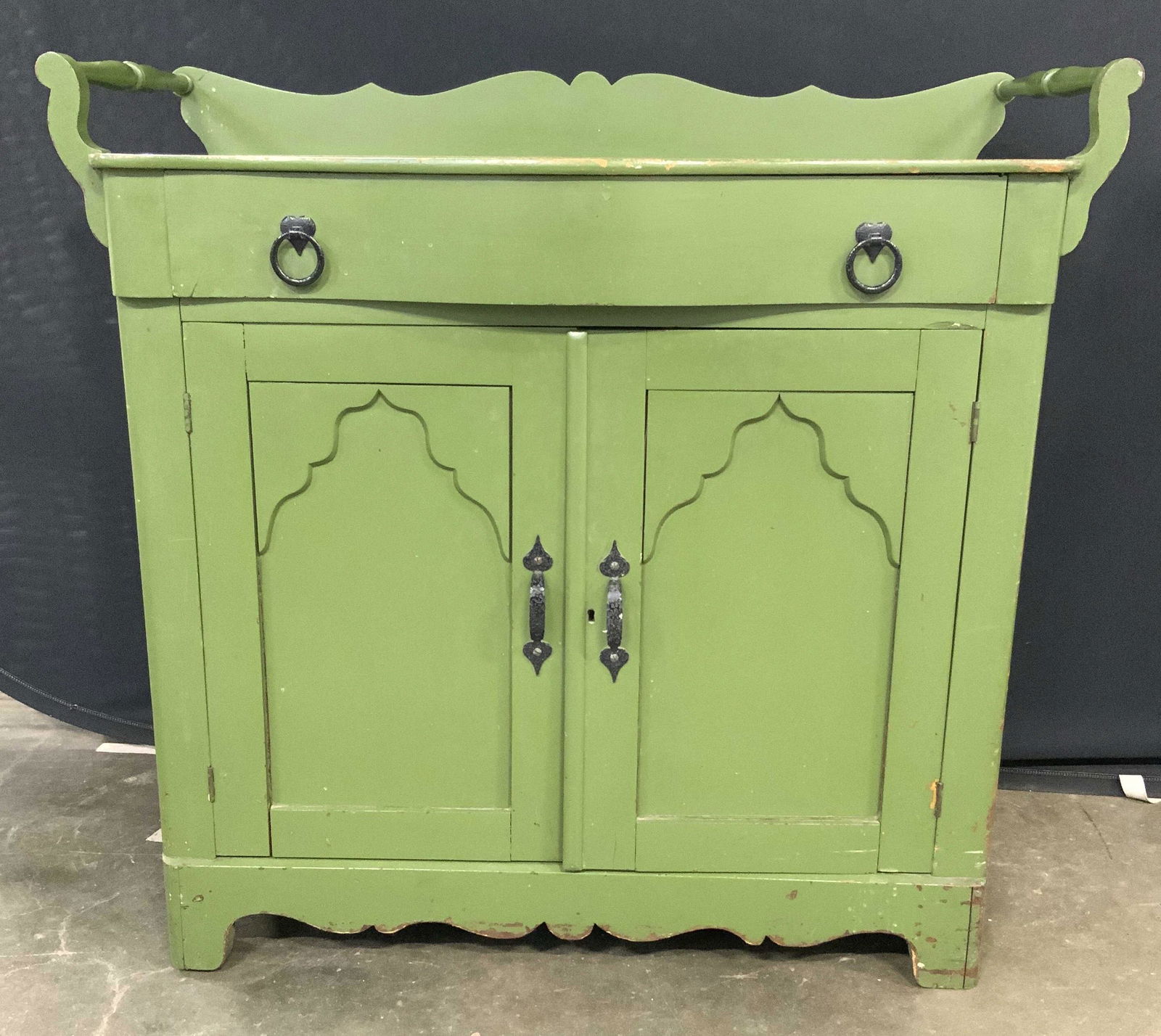 Antique Hand Painted Green Wooden Wash Stand (1 of 11)