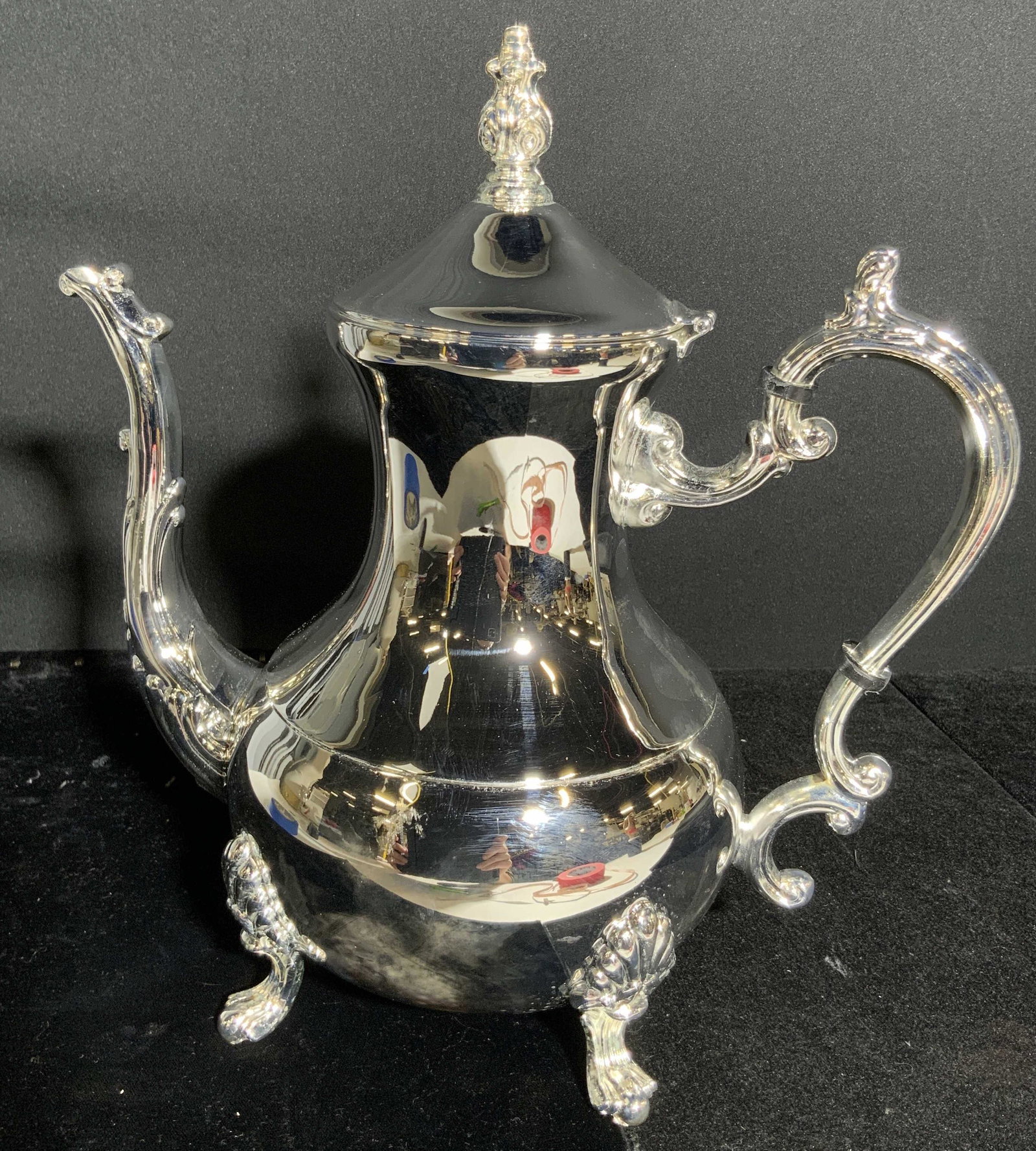 Vintage Polished Silver Tone Metal Footed Tea Pot (1 of 13)