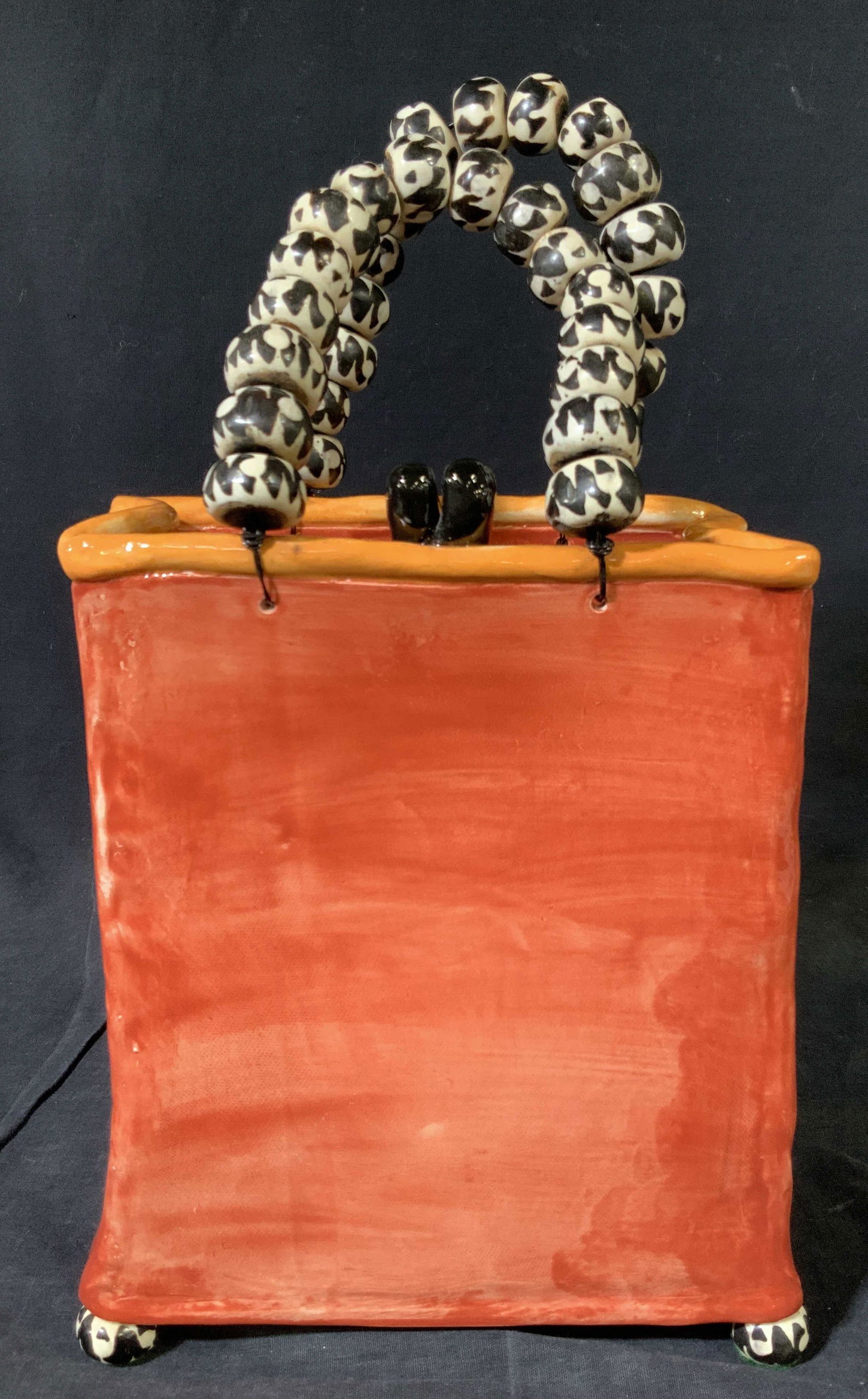Hand Made Red Ceramic Bag with Horn Beads (1 of 9)