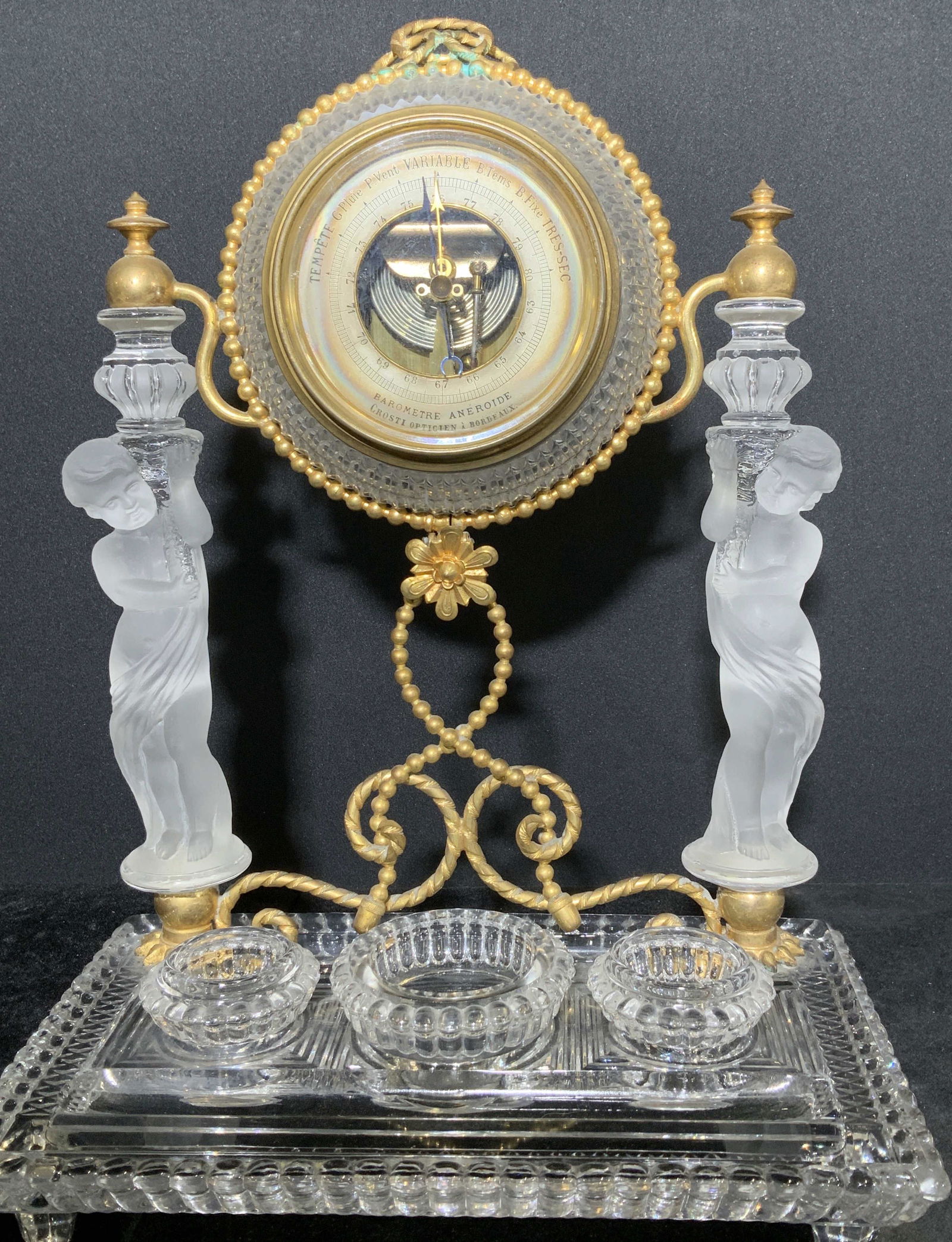 Baccarat Crystal Desktop Inkwell w Barometer (1 of 16)
